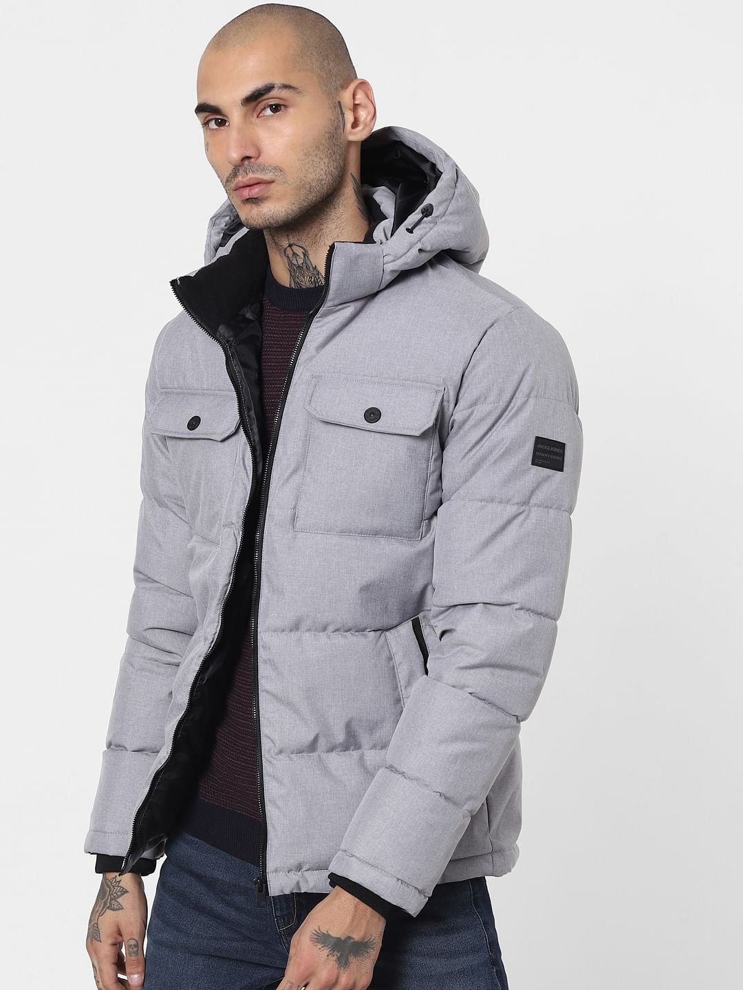 Grey Hooded Puffer Jacket