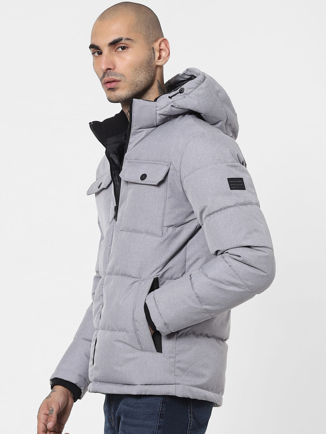 Grey Hooded Puffer Jacket