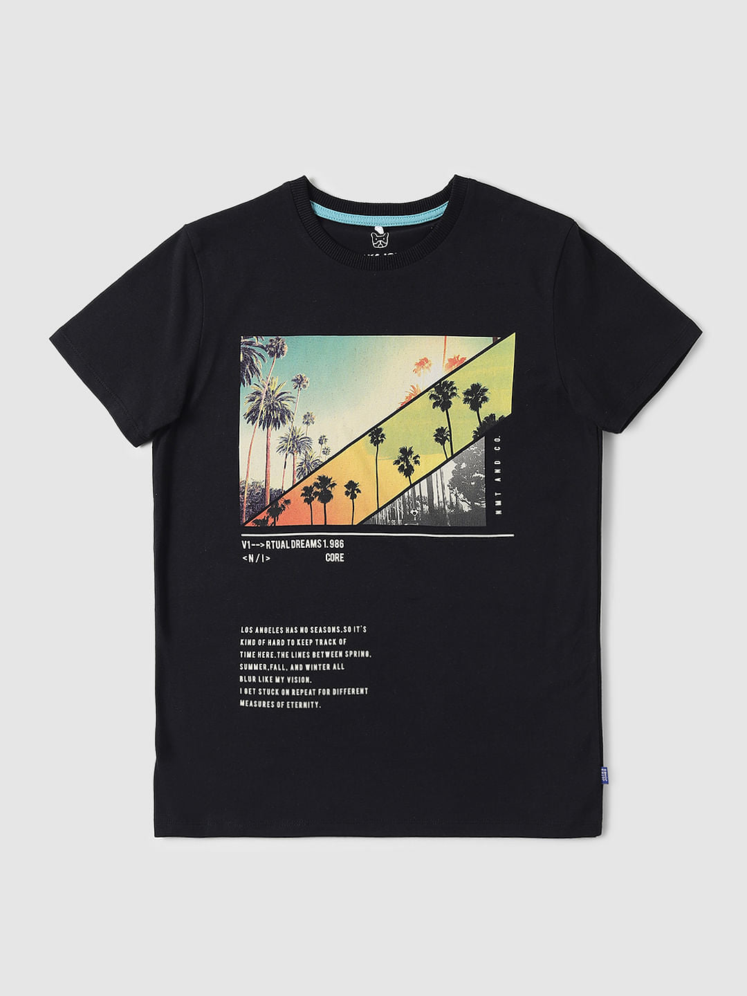 Boys Black Graphic Print Crew Neck T-shirt - 9/10Y