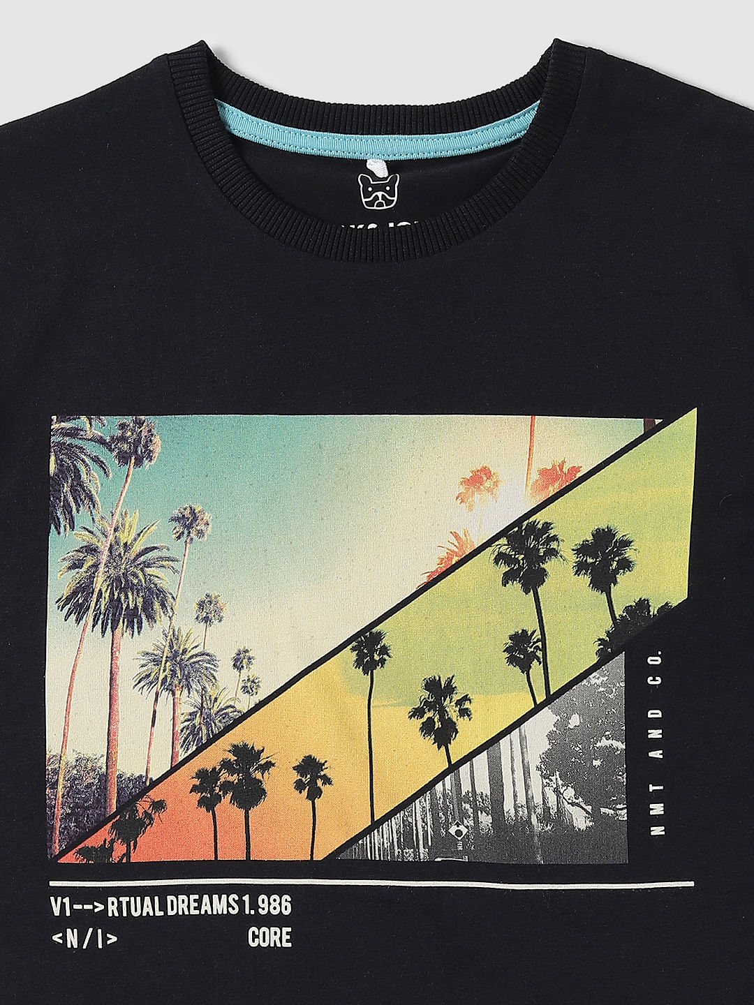 Boys Black Graphic Print Crew Neck T-shirt