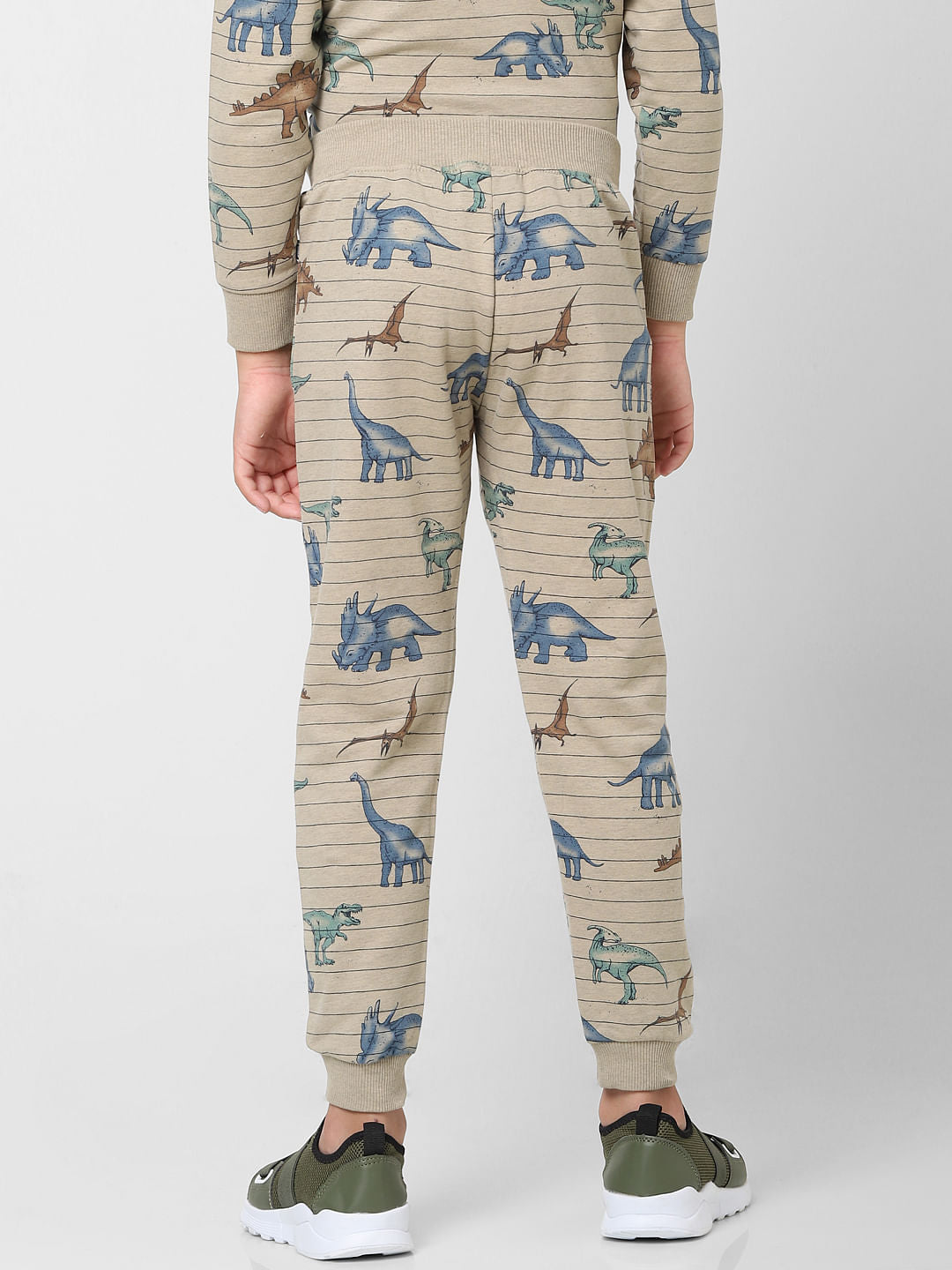 Boys Grey Striped Dinosaur Print Sweatpants