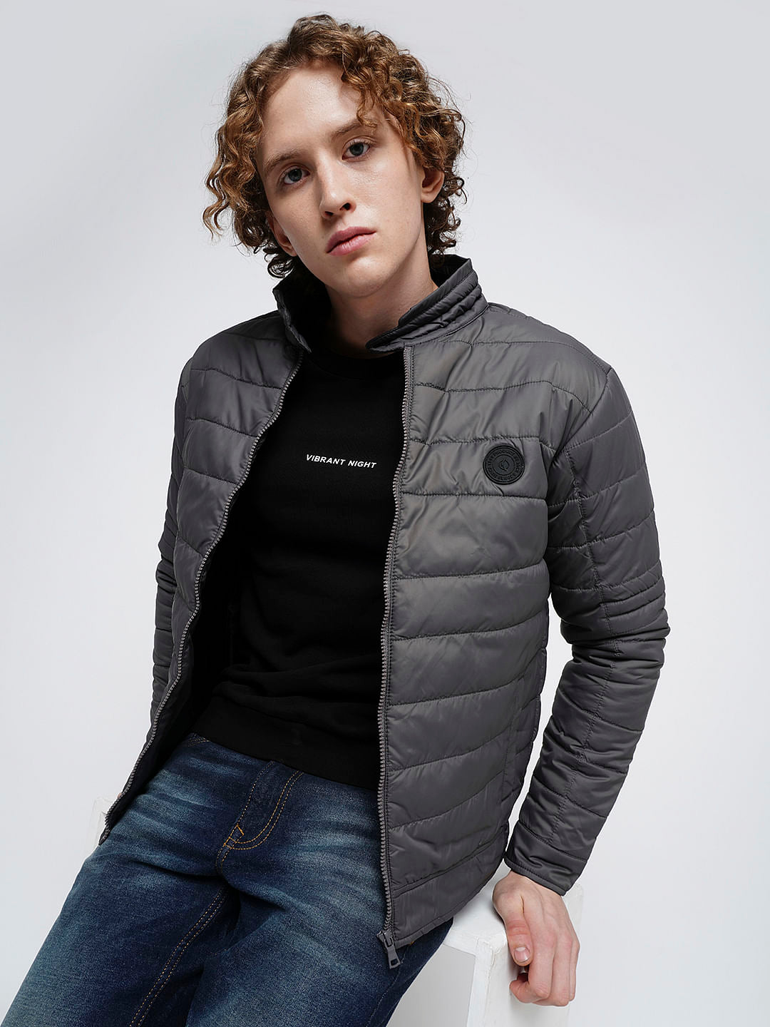 PRODUKT by JACK&JONES Dark Grey Zip-Up Puffer Jacket - S