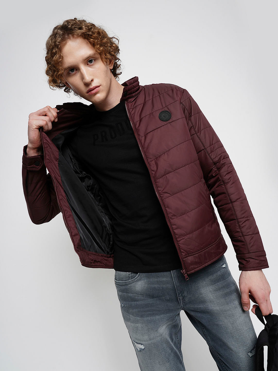 PRODUKT by JACK&JONES Maroon Zip-Up Puffer Jacket - S