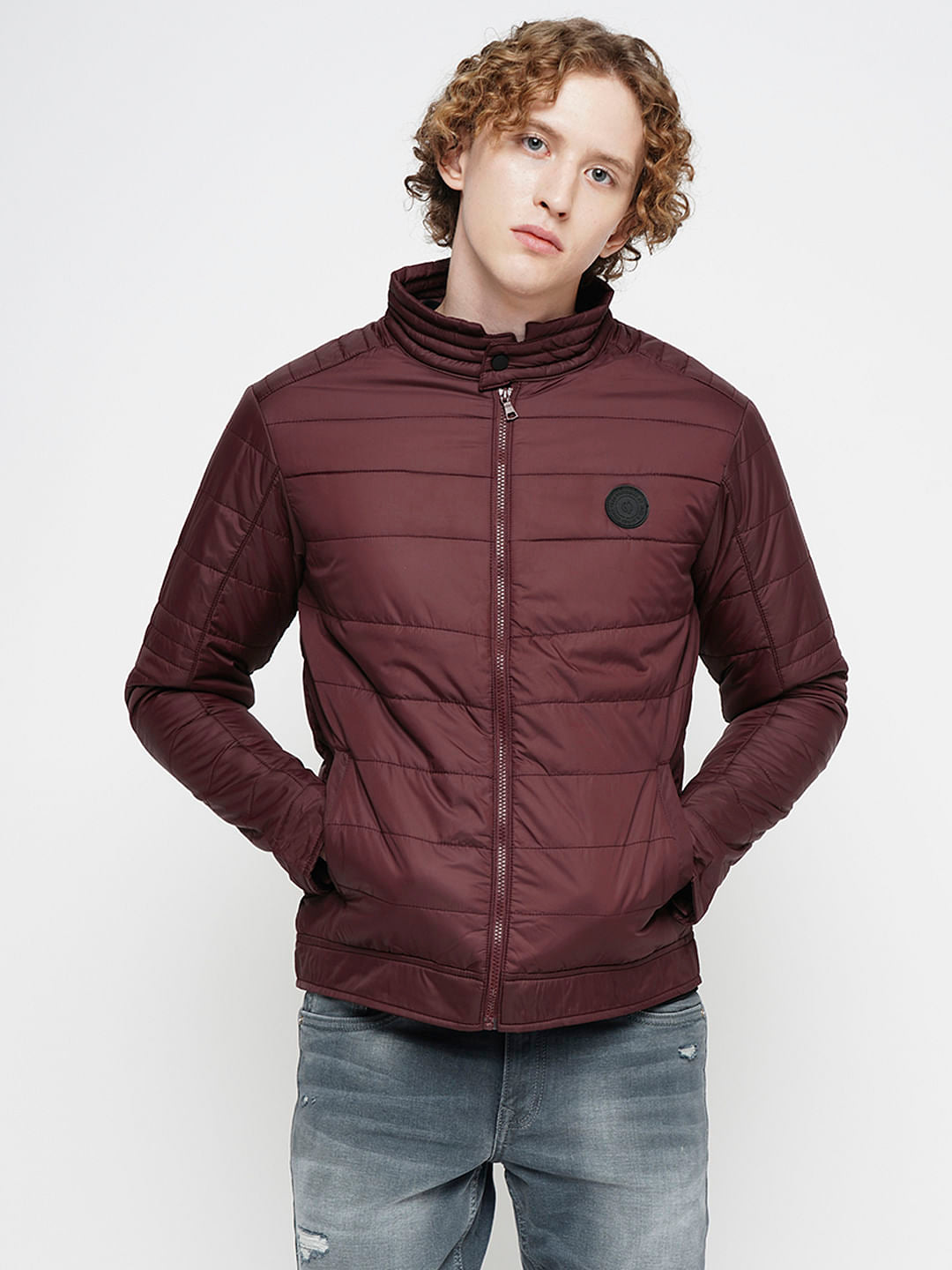 PRODUKT by JACK&JONES Maroon Zip-Up Puffer Jacket