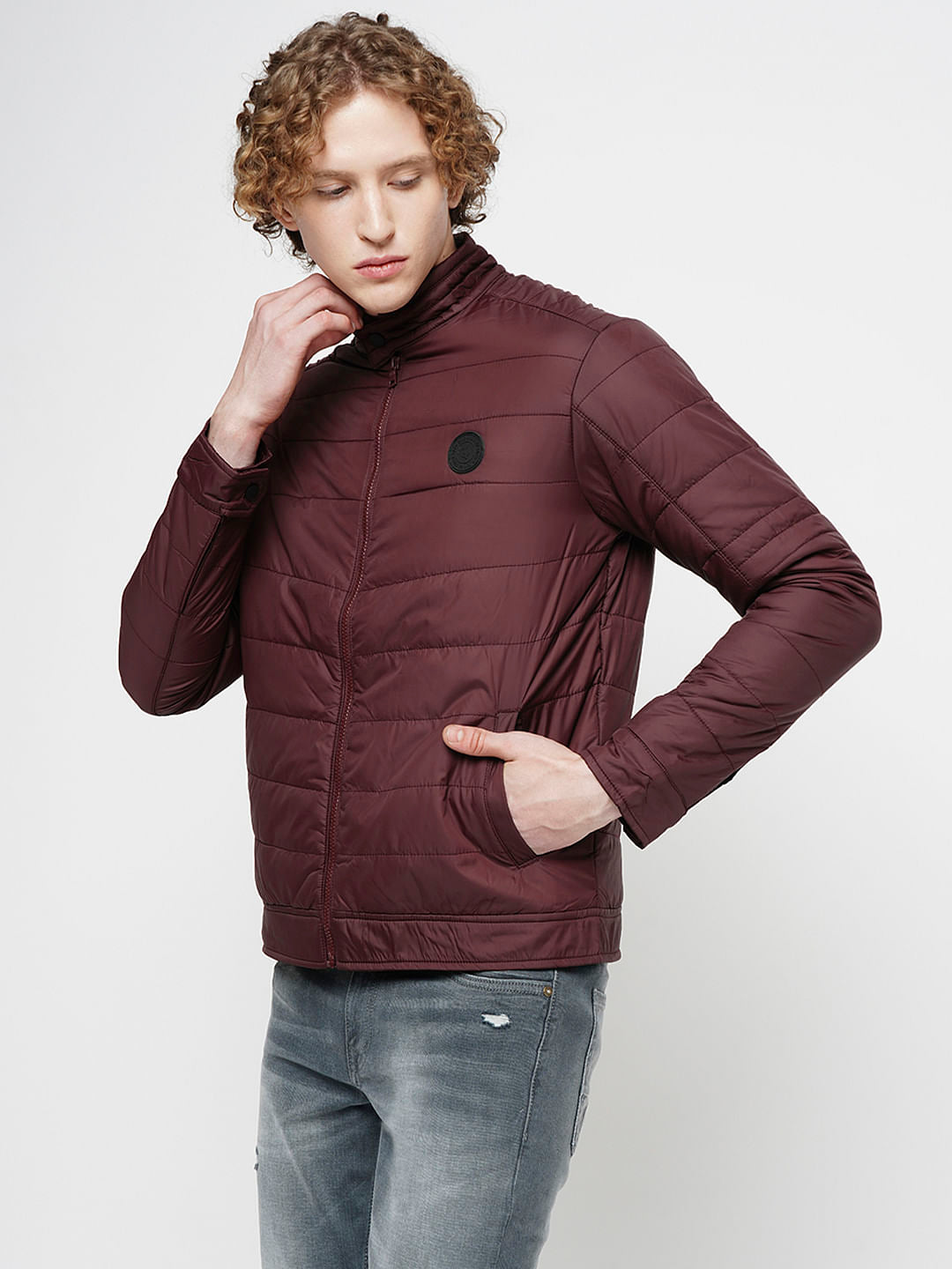 PRODUKT by JACK&JONES Maroon Zip-Up Puffer Jacket