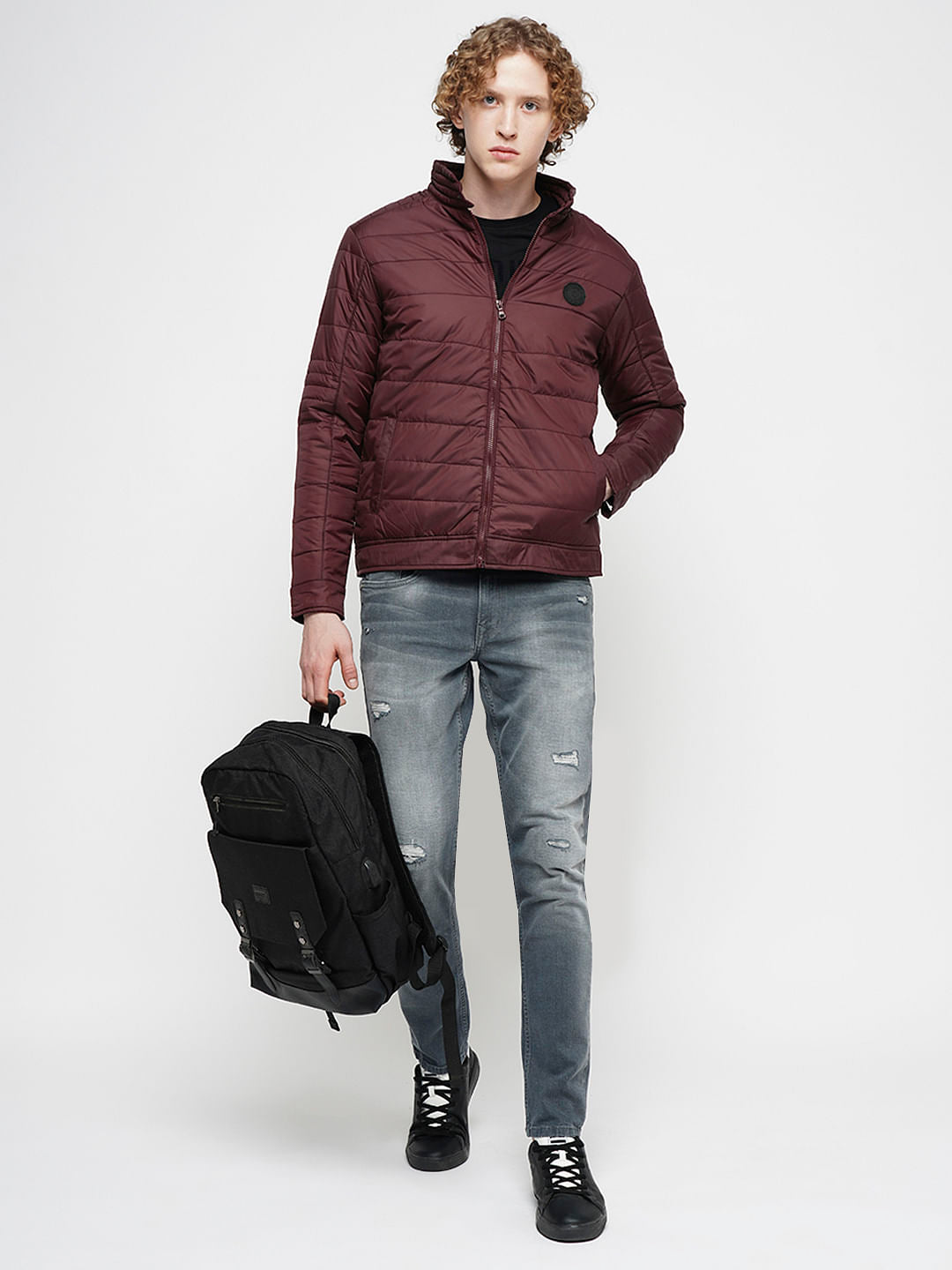 PRODUKT by JACK&JONES Maroon Zip-Up Puffer Jacket