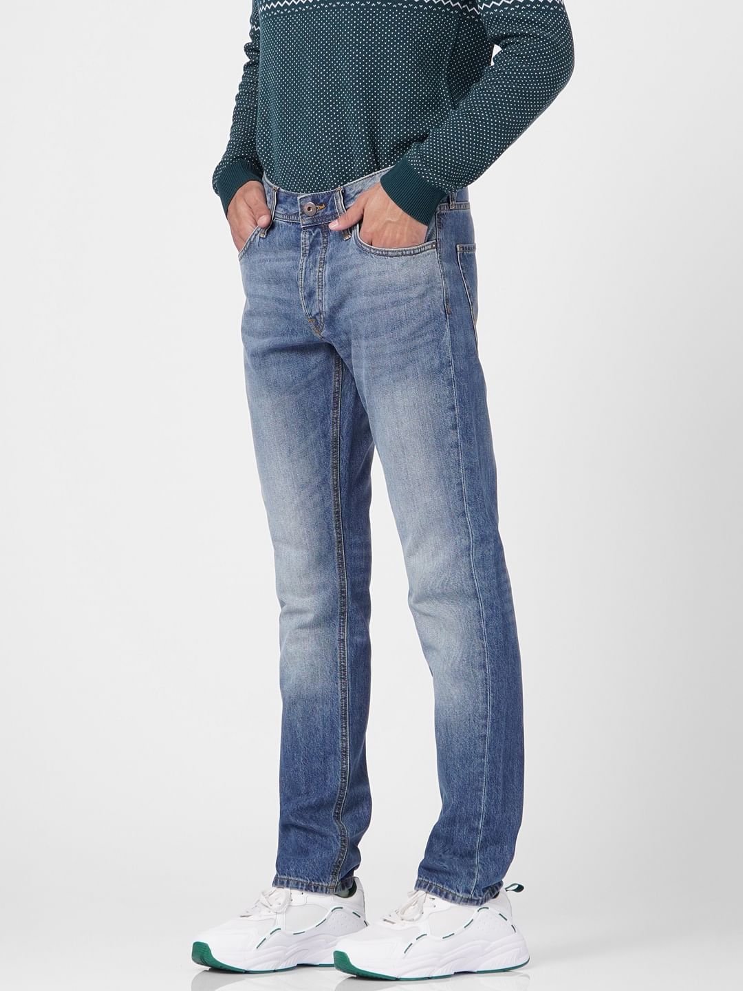 Blue Low Rise Washed Tim Slim Jeans