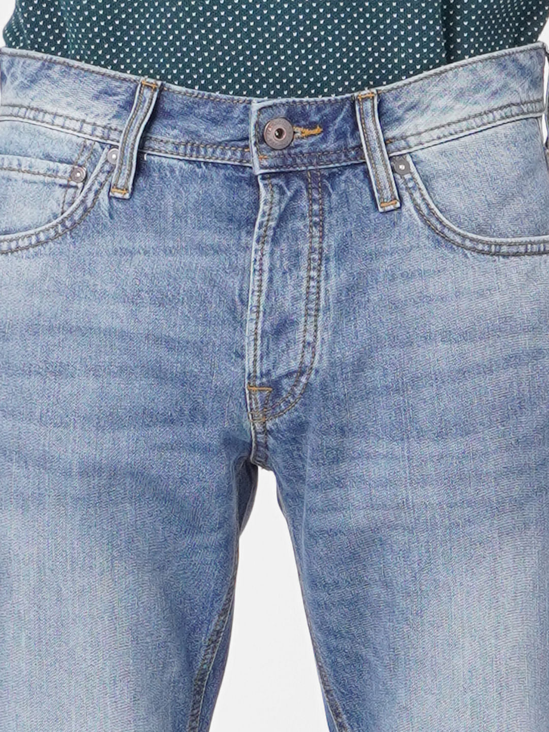 Blue Low Rise Washed Tim Slim Jeans