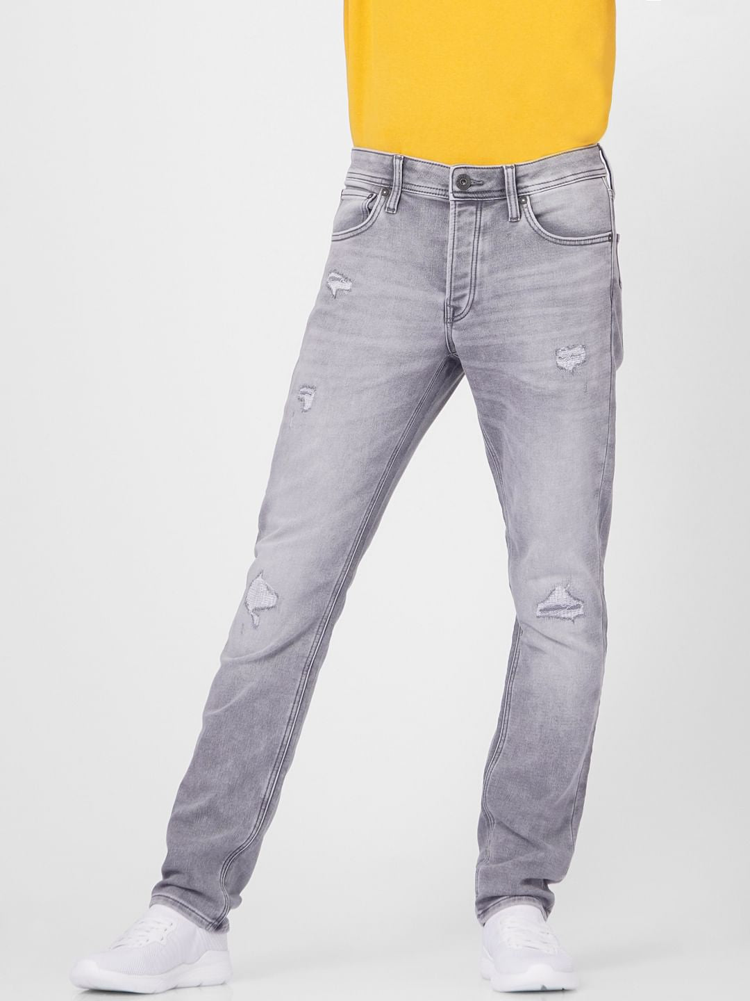Grey Low Rise Glenn Slim Fit Torn Jeans