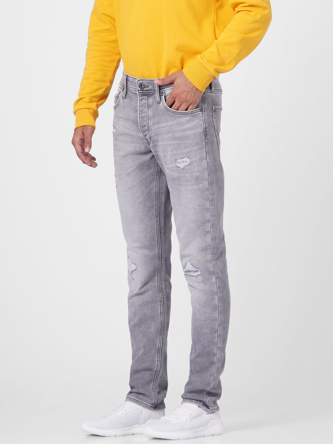 Grey Low Rise Glenn Slim Fit Torn Jeans