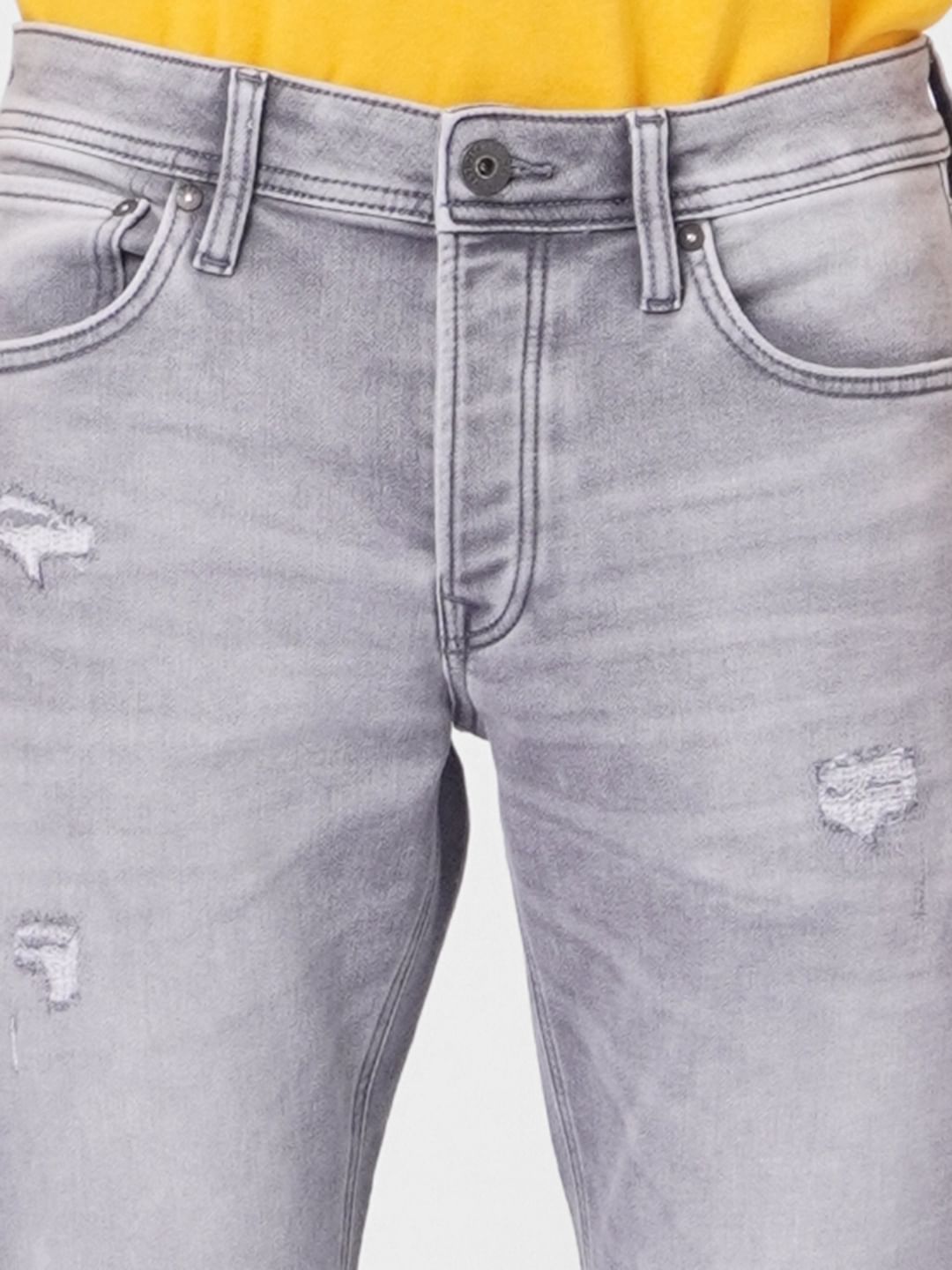 Grey Low Rise Glenn Slim Fit Torn Jeans