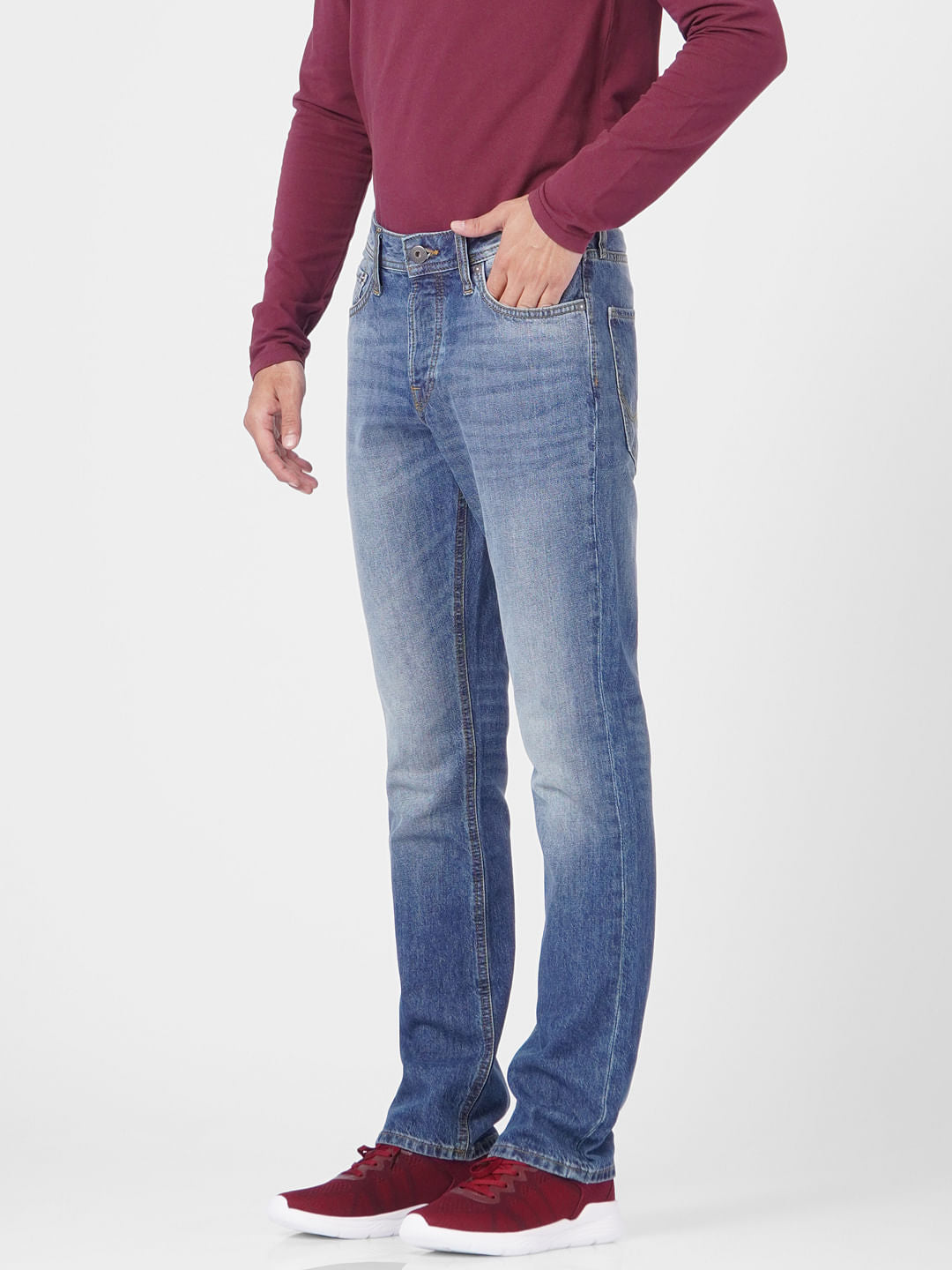Blue Mid Rise Clark Regular Fit Jeans