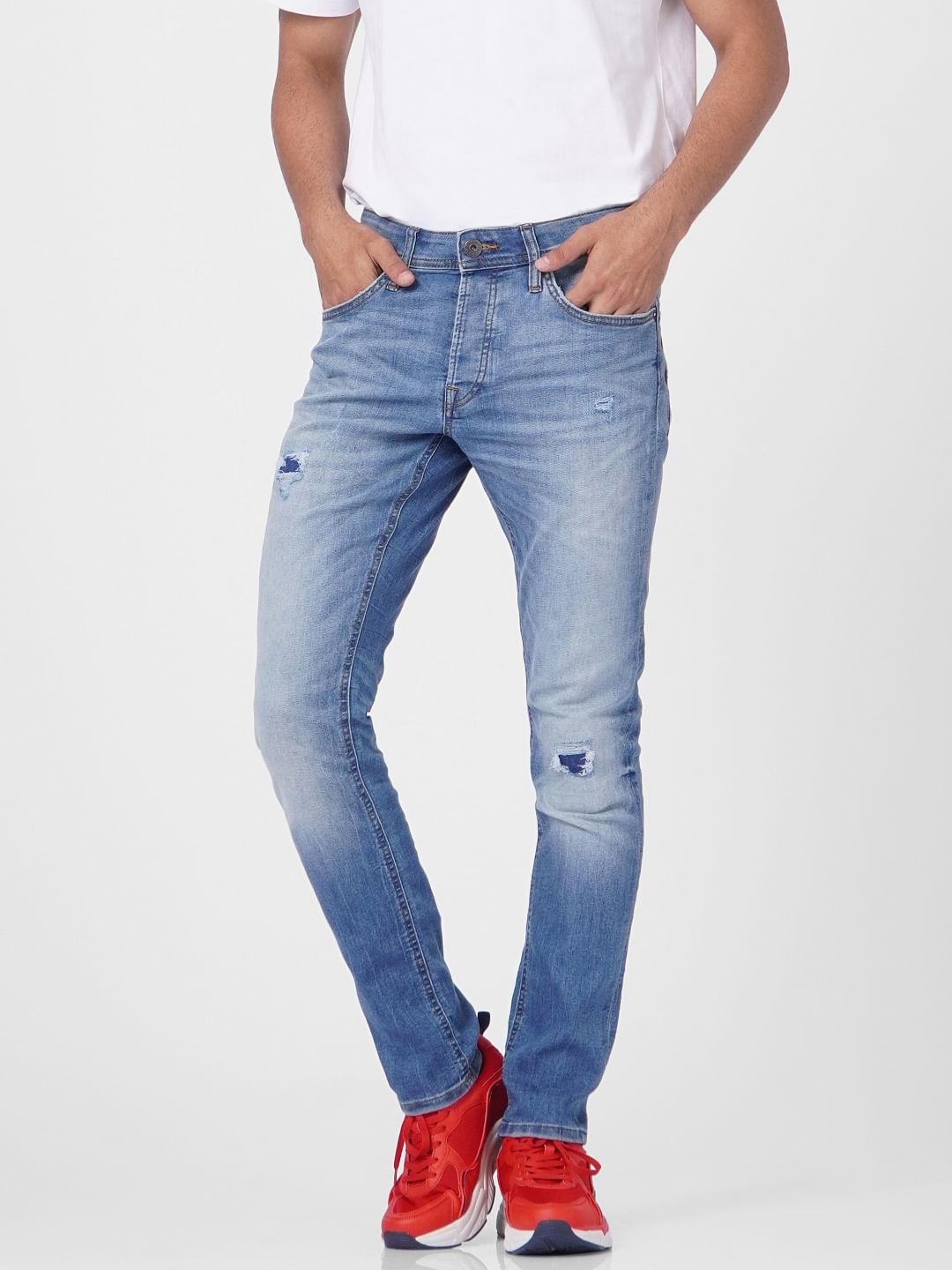 Blue Low Rise Glenn Torn Slim Jeans