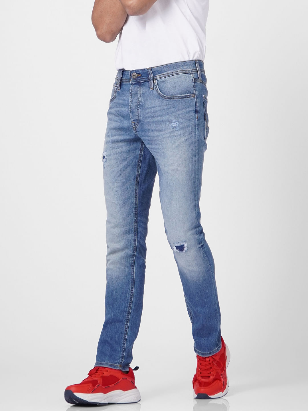 Blue Low Rise Glenn Torn Slim Jeans
