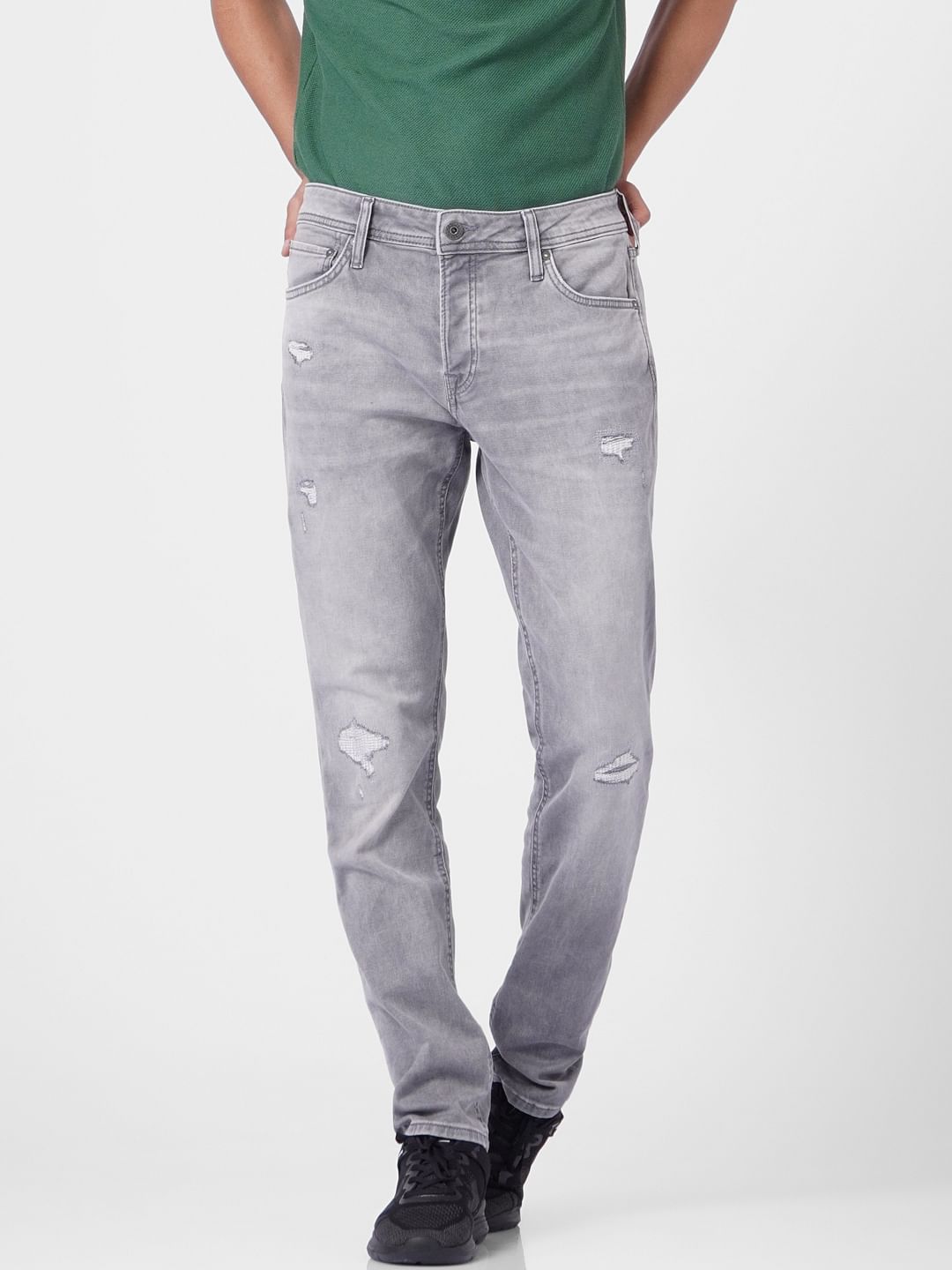 Grey Low Rise Tim Torn Anti Jeans