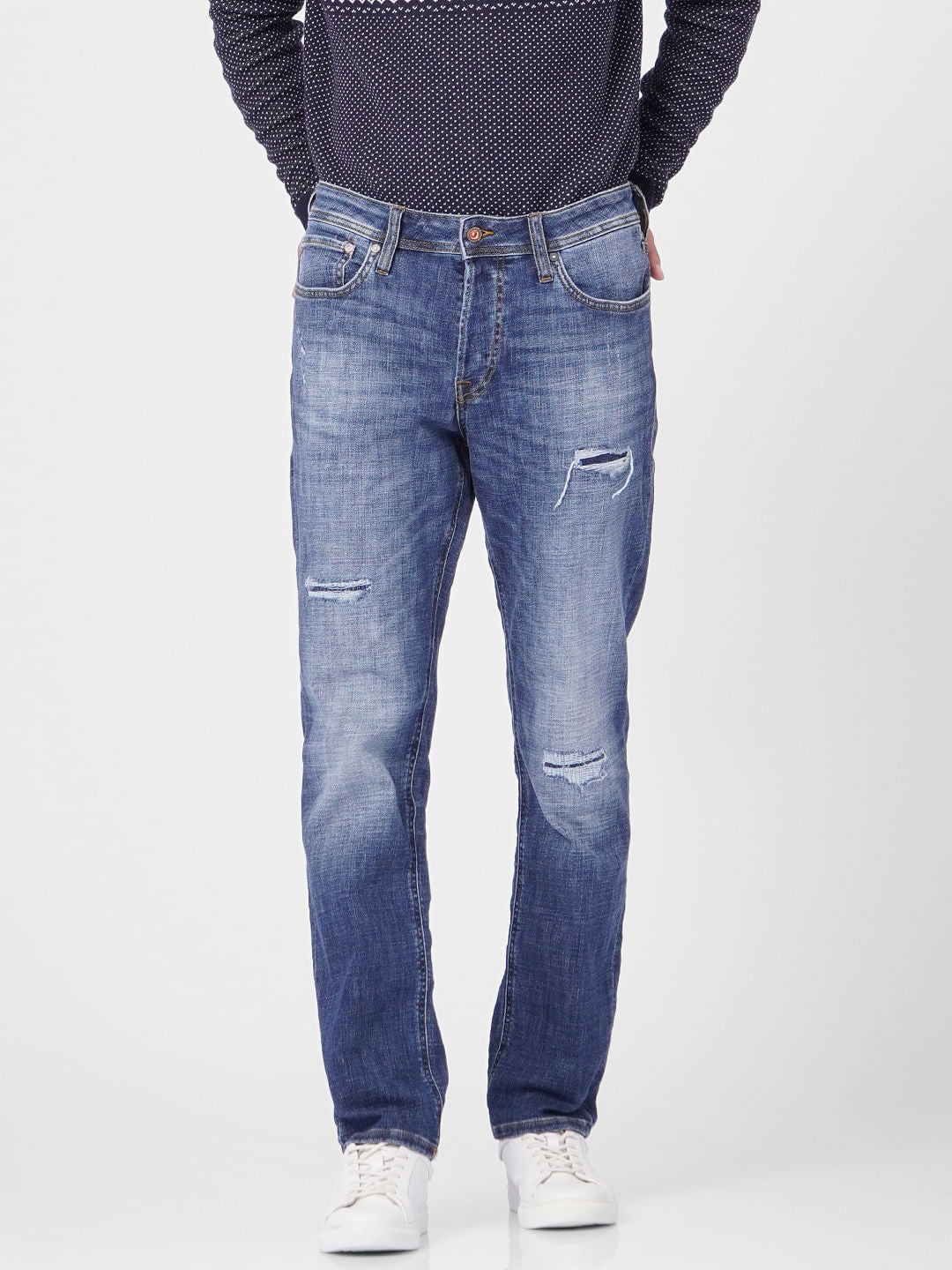 Blue Low Rise Tim Torn Slim Jeans