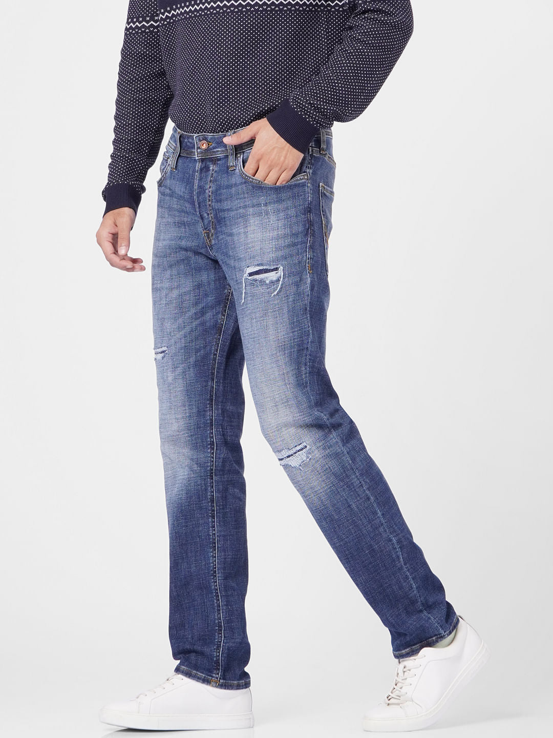 Blue Low Rise Tim Torn Slim Jeans