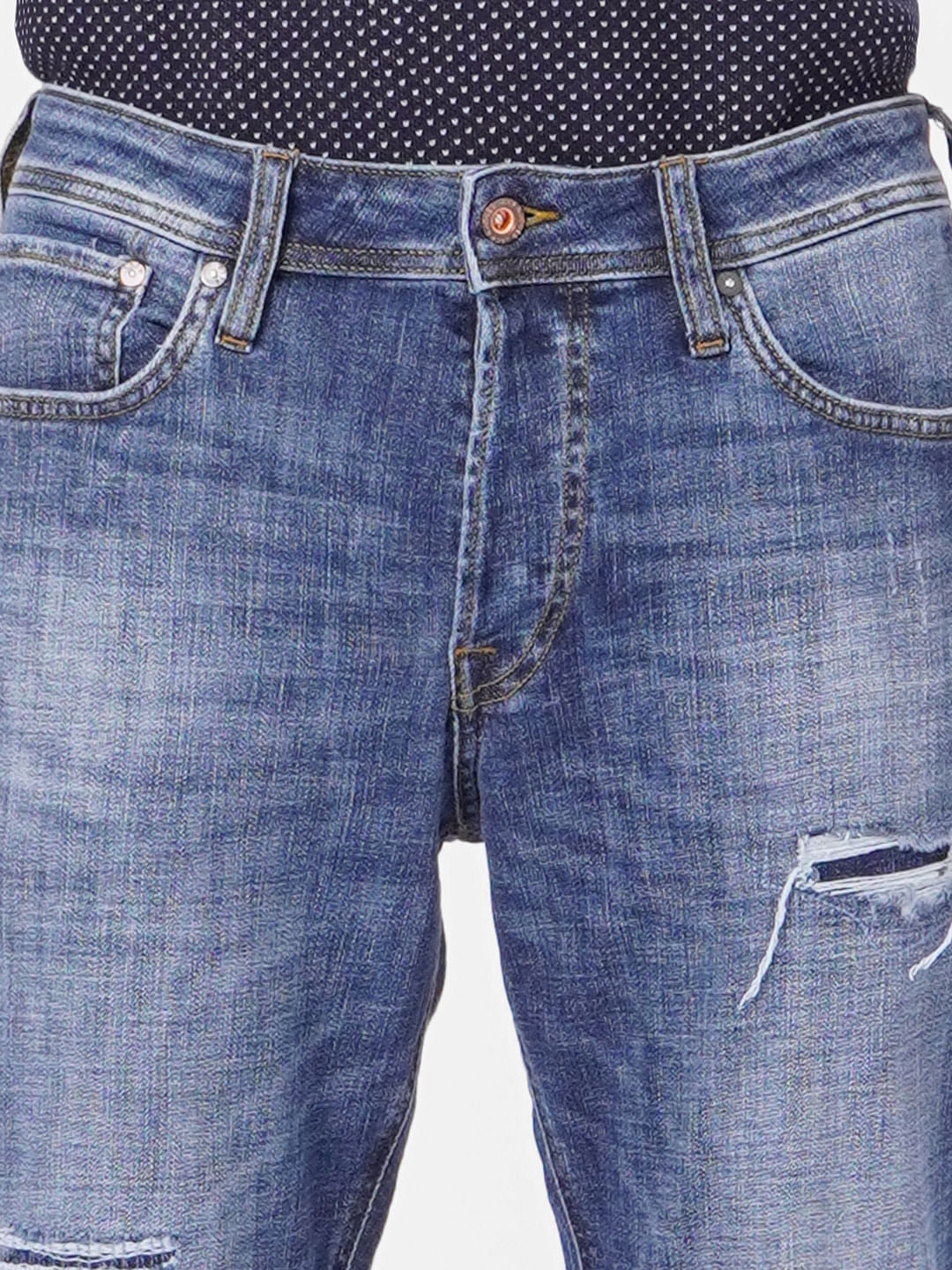 Blue Low Rise Tim Torn Slim Jeans