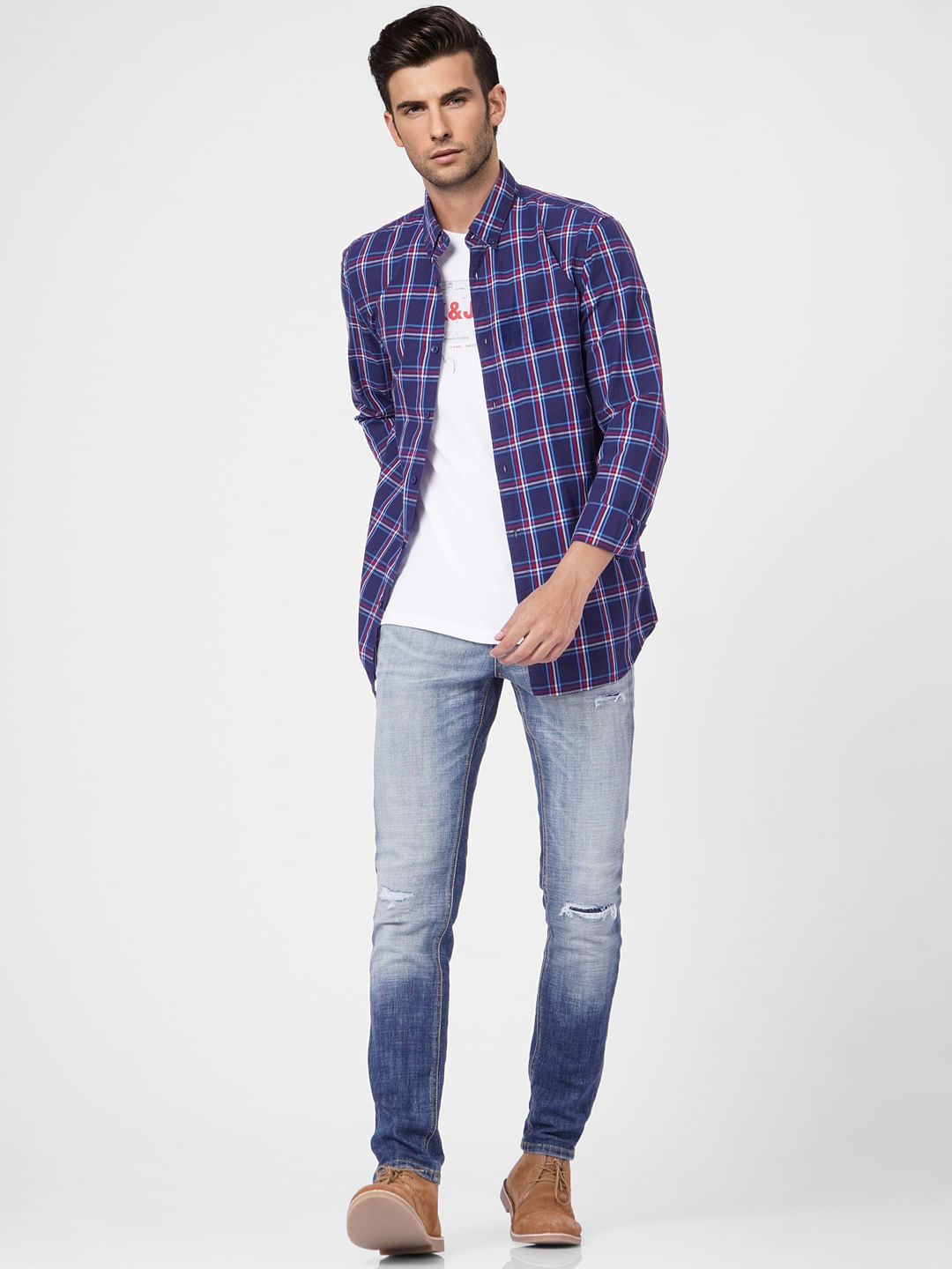 Blue Low Rise Glenn Slim Torn Jeans