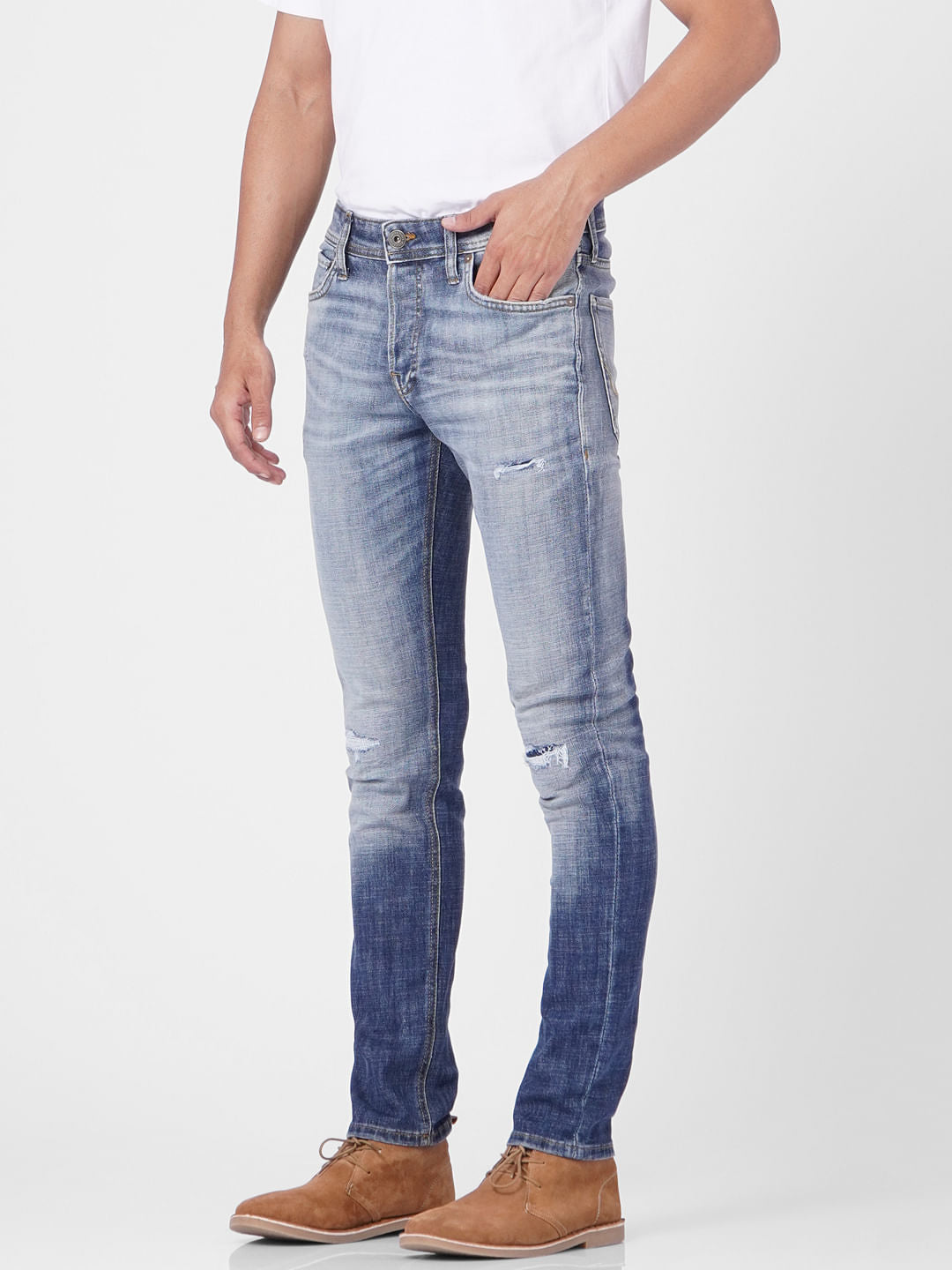 Blue Low Rise Glenn Slim Torn Jeans