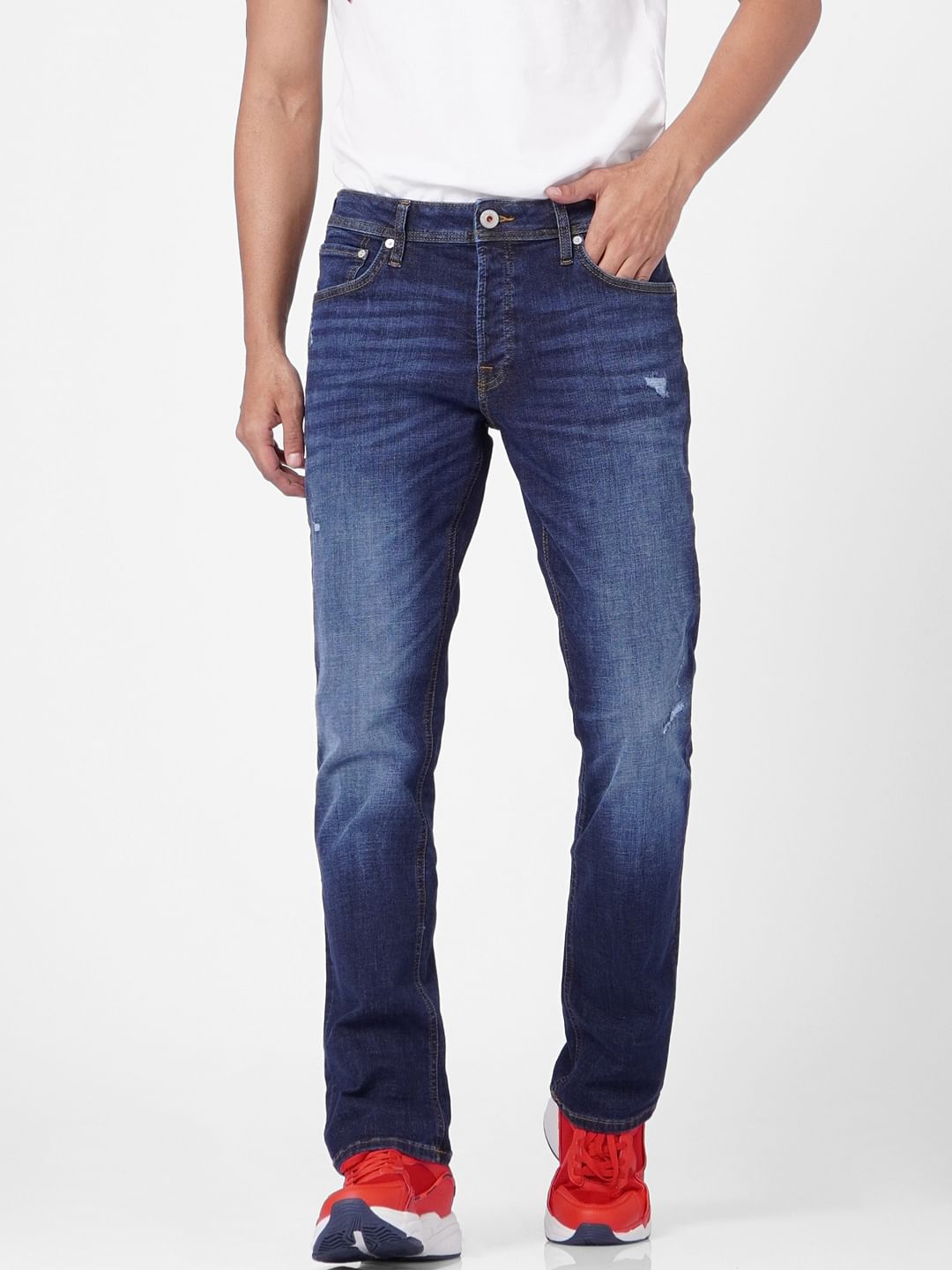 Blue Mid Rise Clark Regular Fit Jeans
