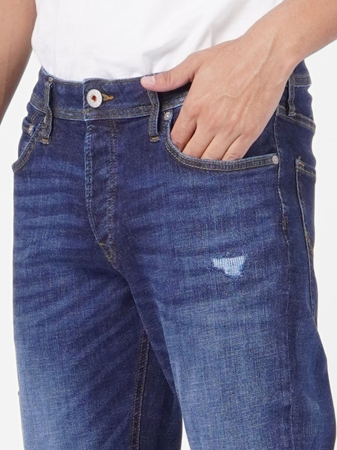 Blue Mid Rise Clark Regular Fit Jeans