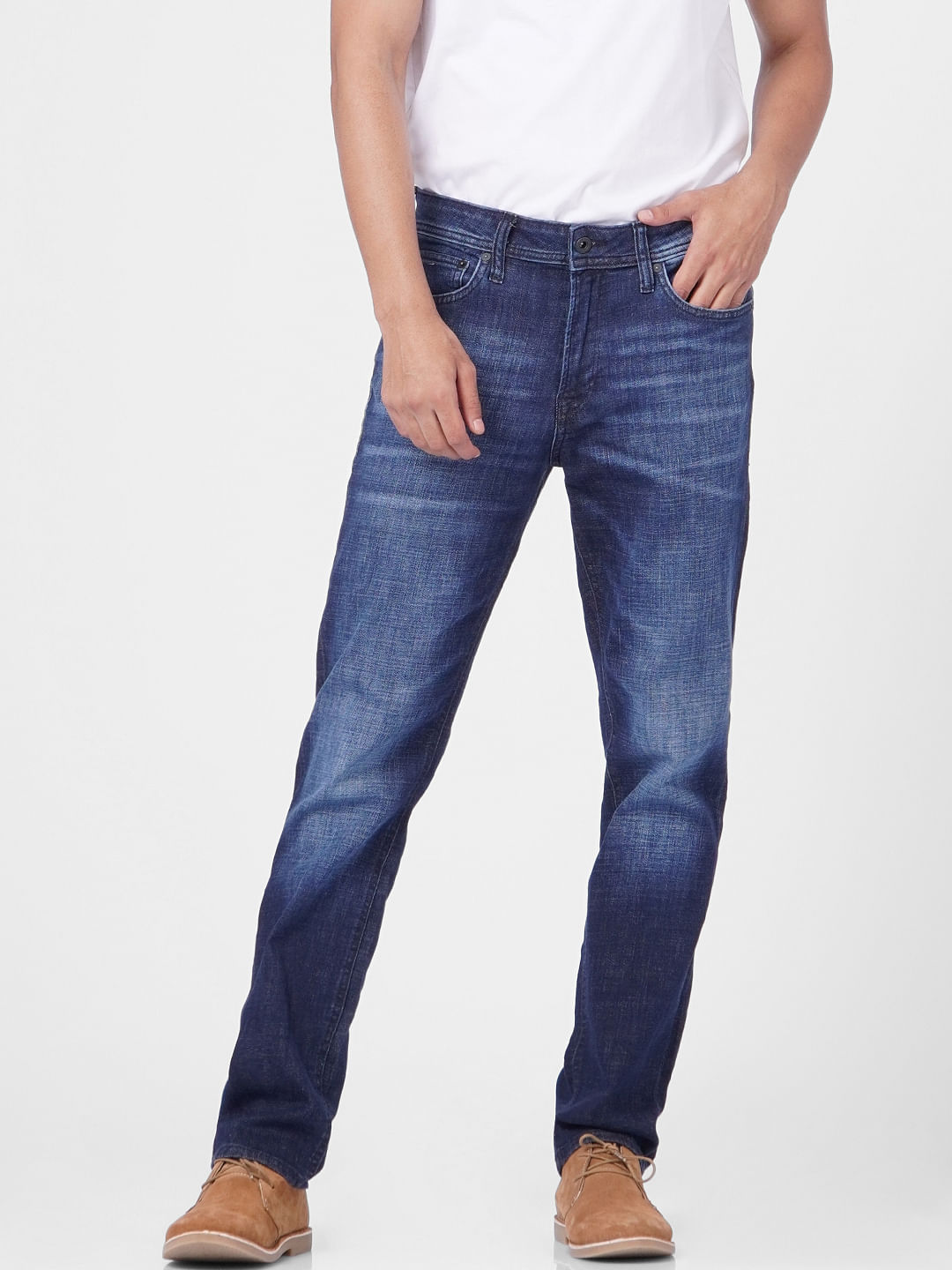 Blue Mid Rise Clark Regular Fit Jeans
