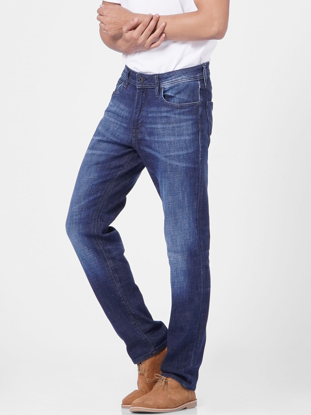 Blue Mid Rise Clark Regular Fit Jeans