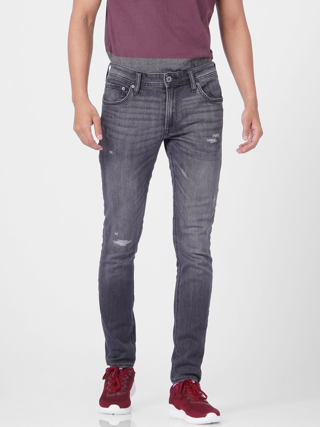 Black Low Rise Liam Torn Skinny Jeans