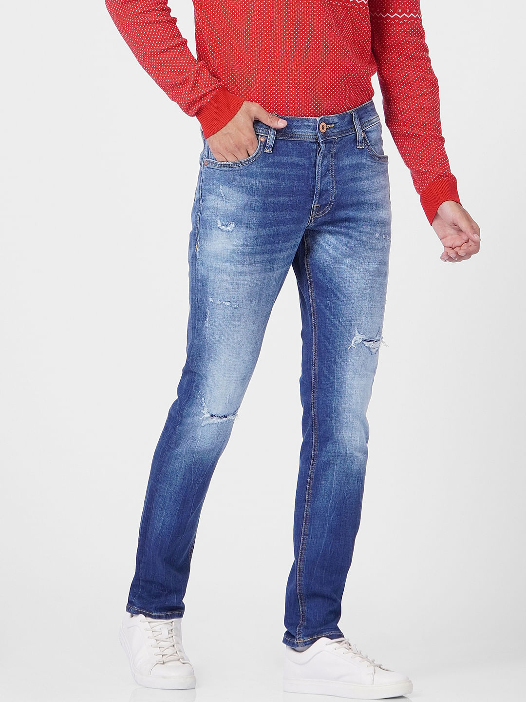 Blue Low Rise Glenn Torn Slim Jeans