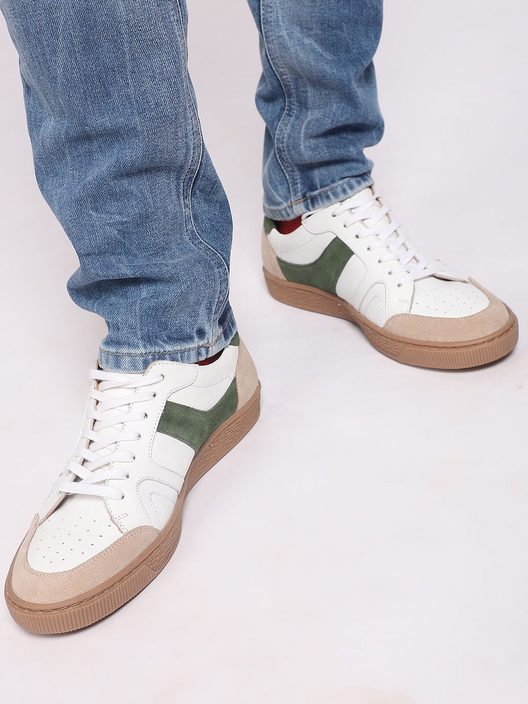 White Colourblocked Sneakers