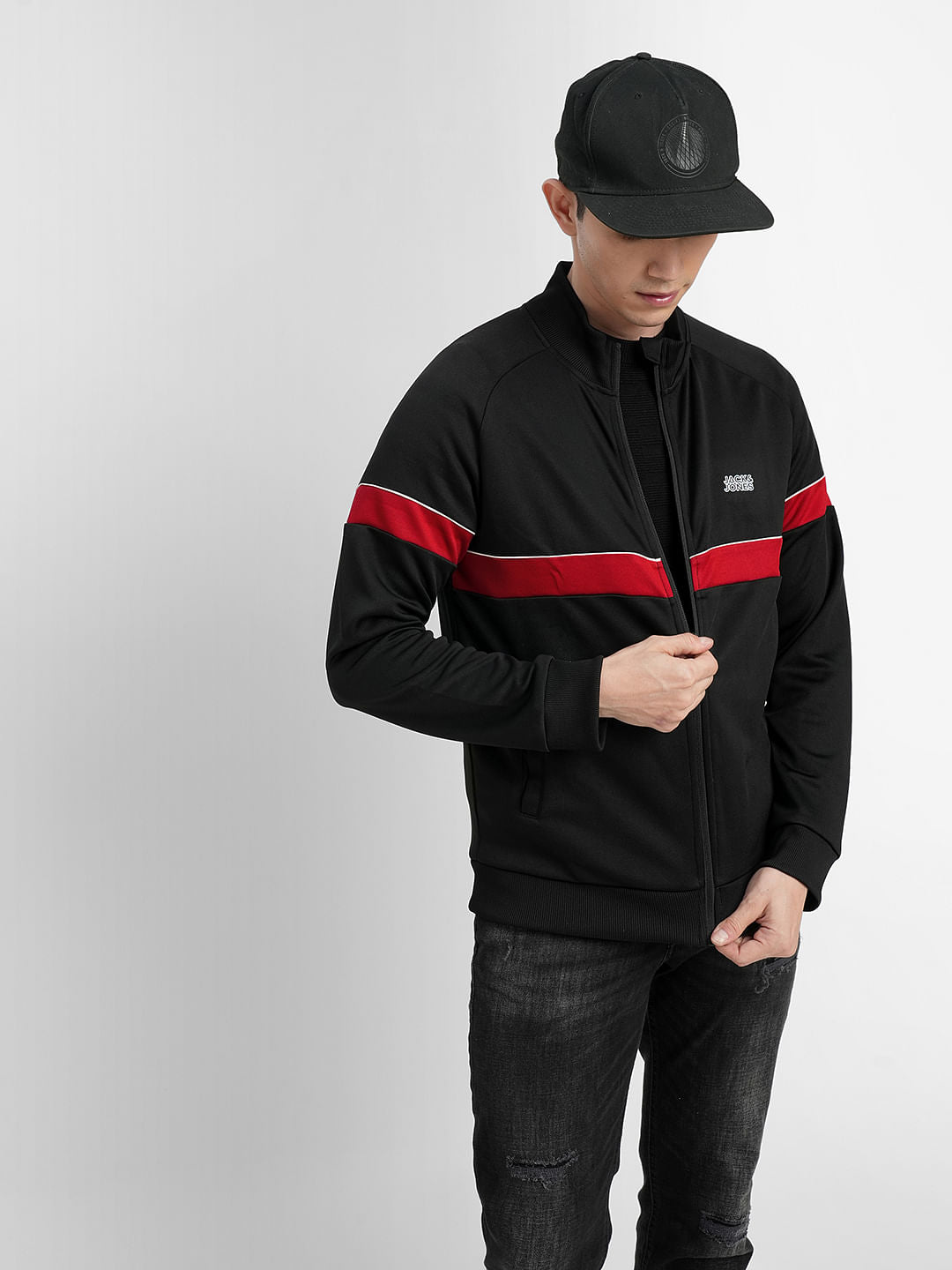 White Logo Print Zip-Up Jacket - S