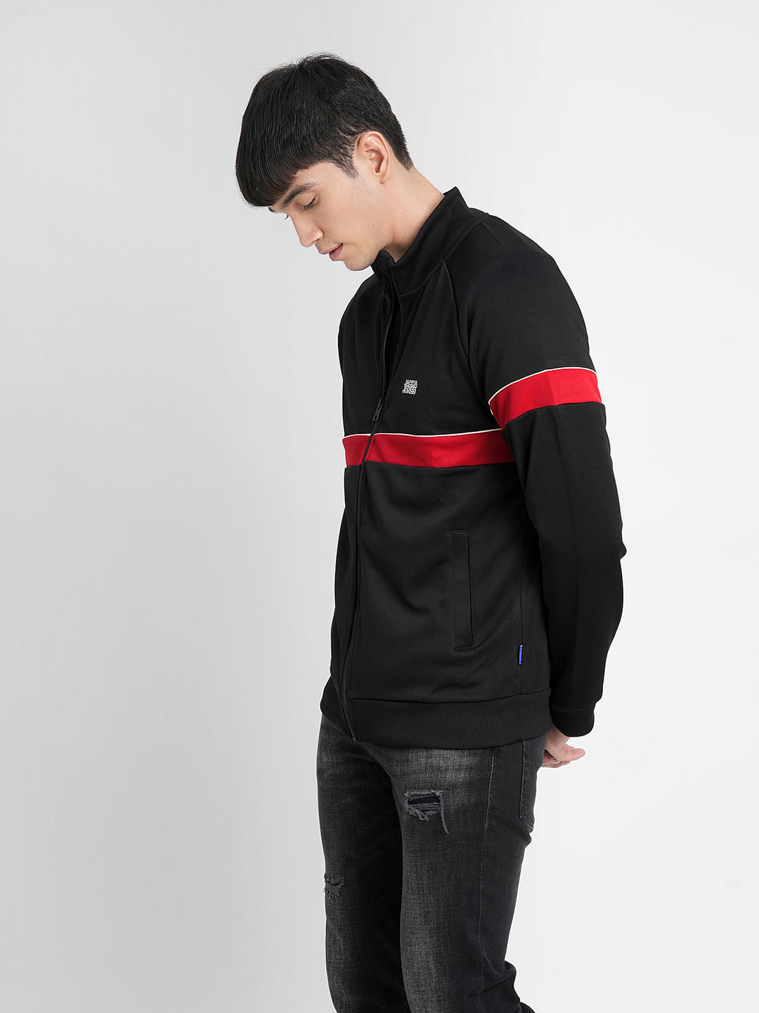 White Logo Print Zip-Up Jacket