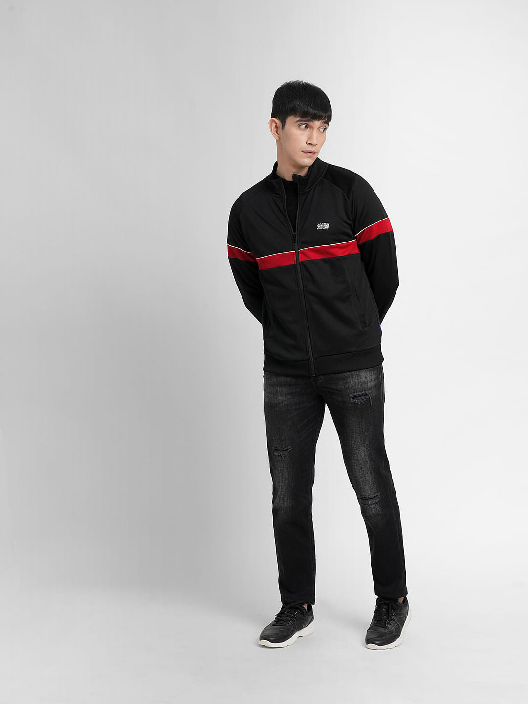 White Logo Print Zip-Up Jacket