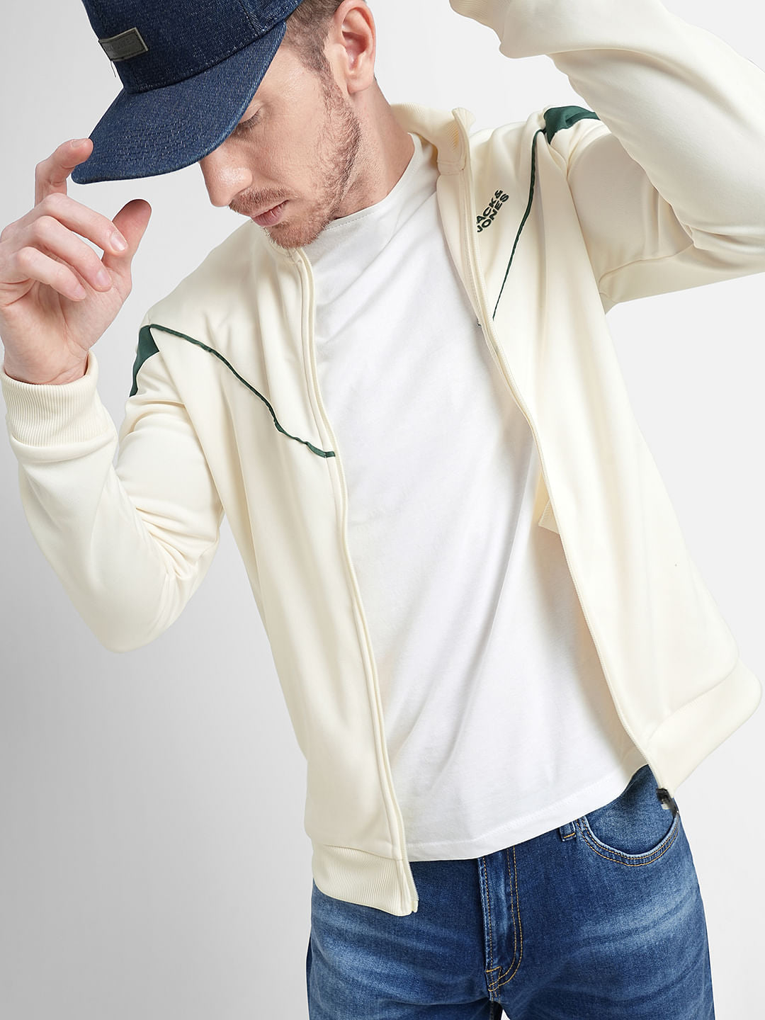 White Logo Print Track Jacket