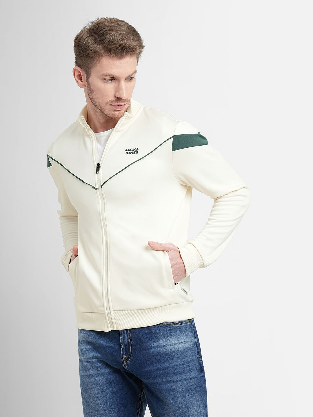 White Logo Print Track Jacket