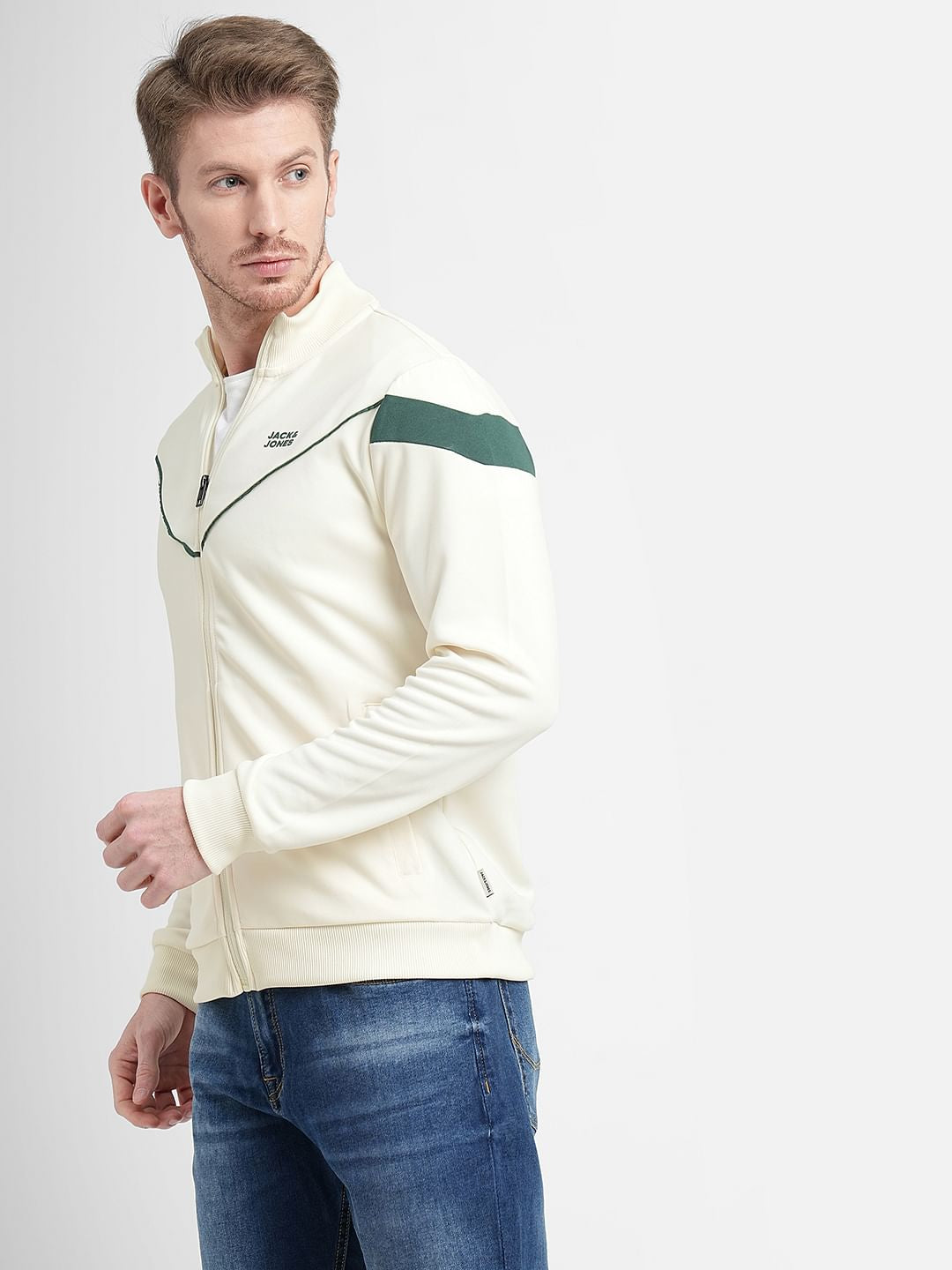 White Logo Print Track Jacket