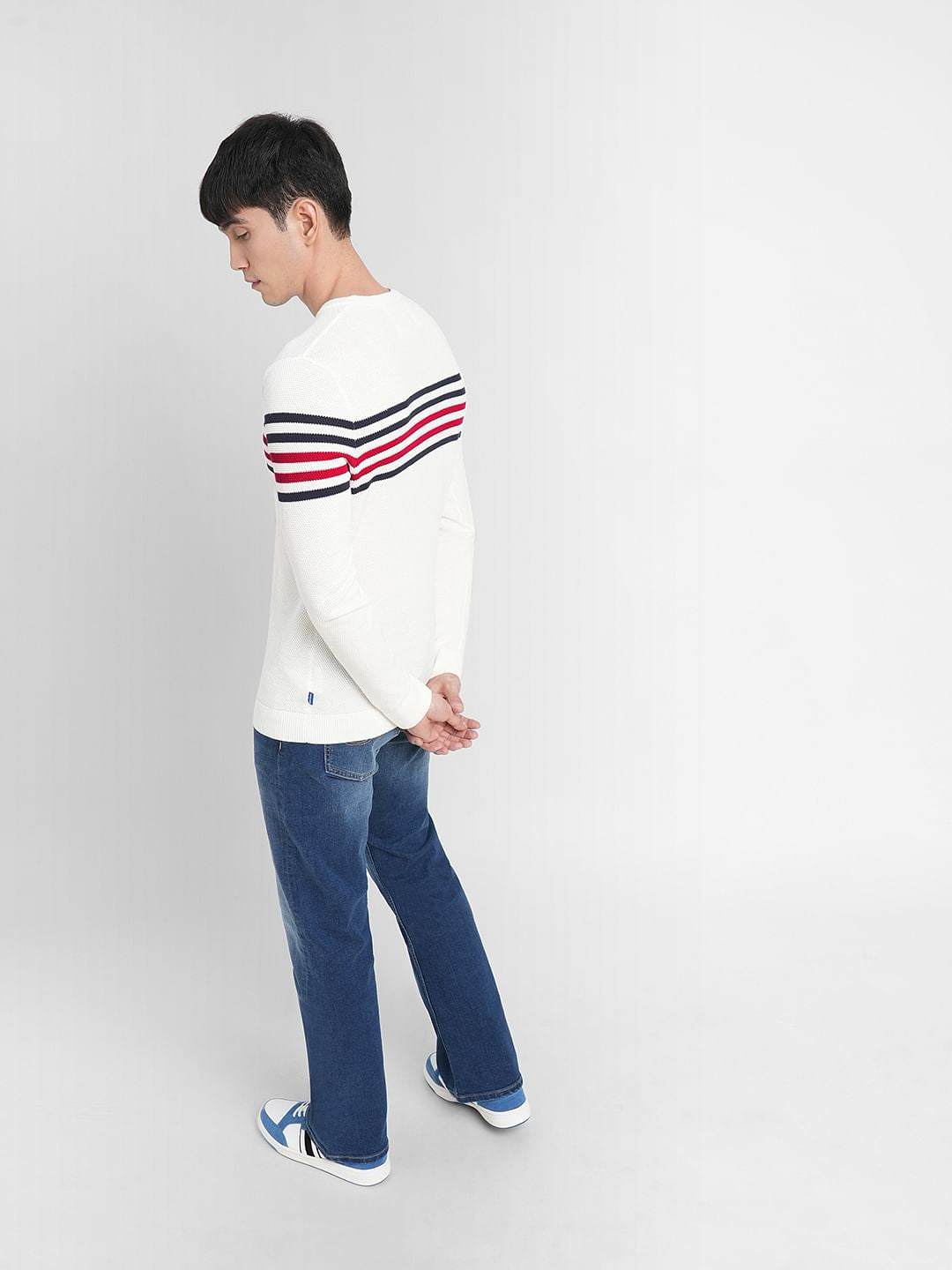 White Striped Print Pullover - S