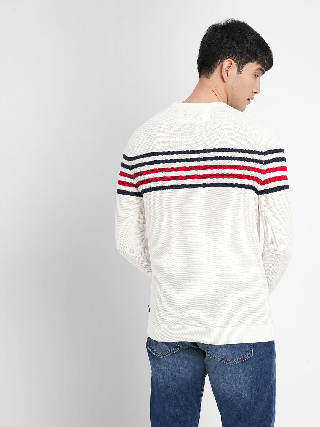 White Striped Print Pullover