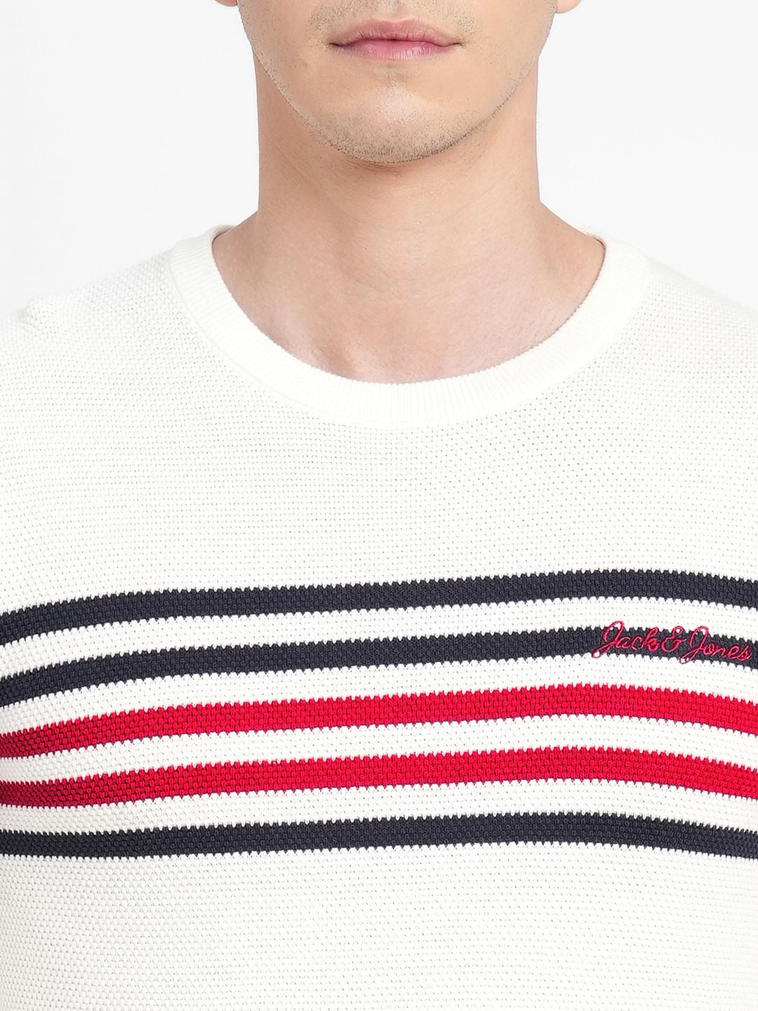 White Striped Print Pullover