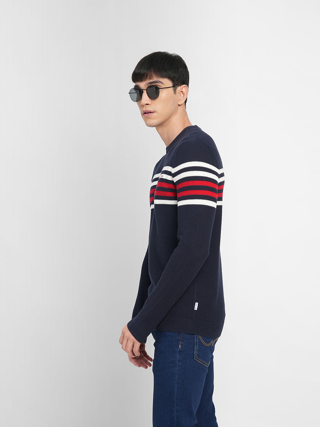 Navy Blue Printed Pullover - S