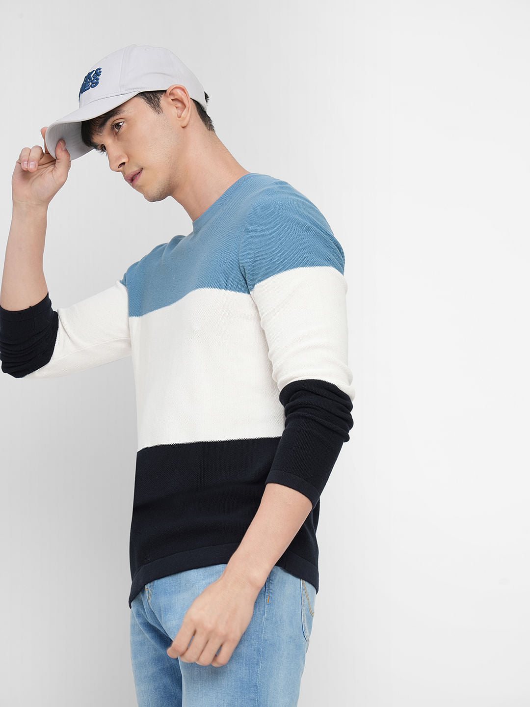 Blue Colourblocked Pullover - S