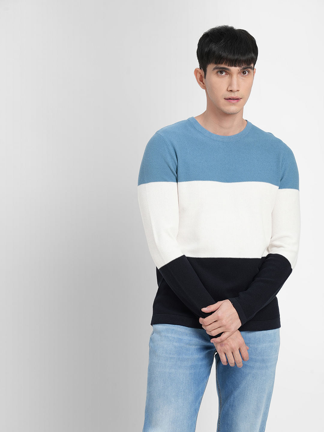 Blue Colourblocked Pullover
