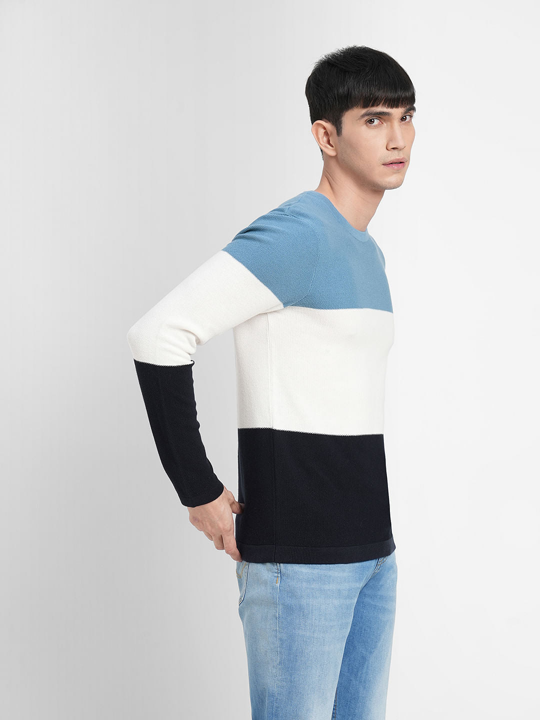 Blue Colourblocked Pullover