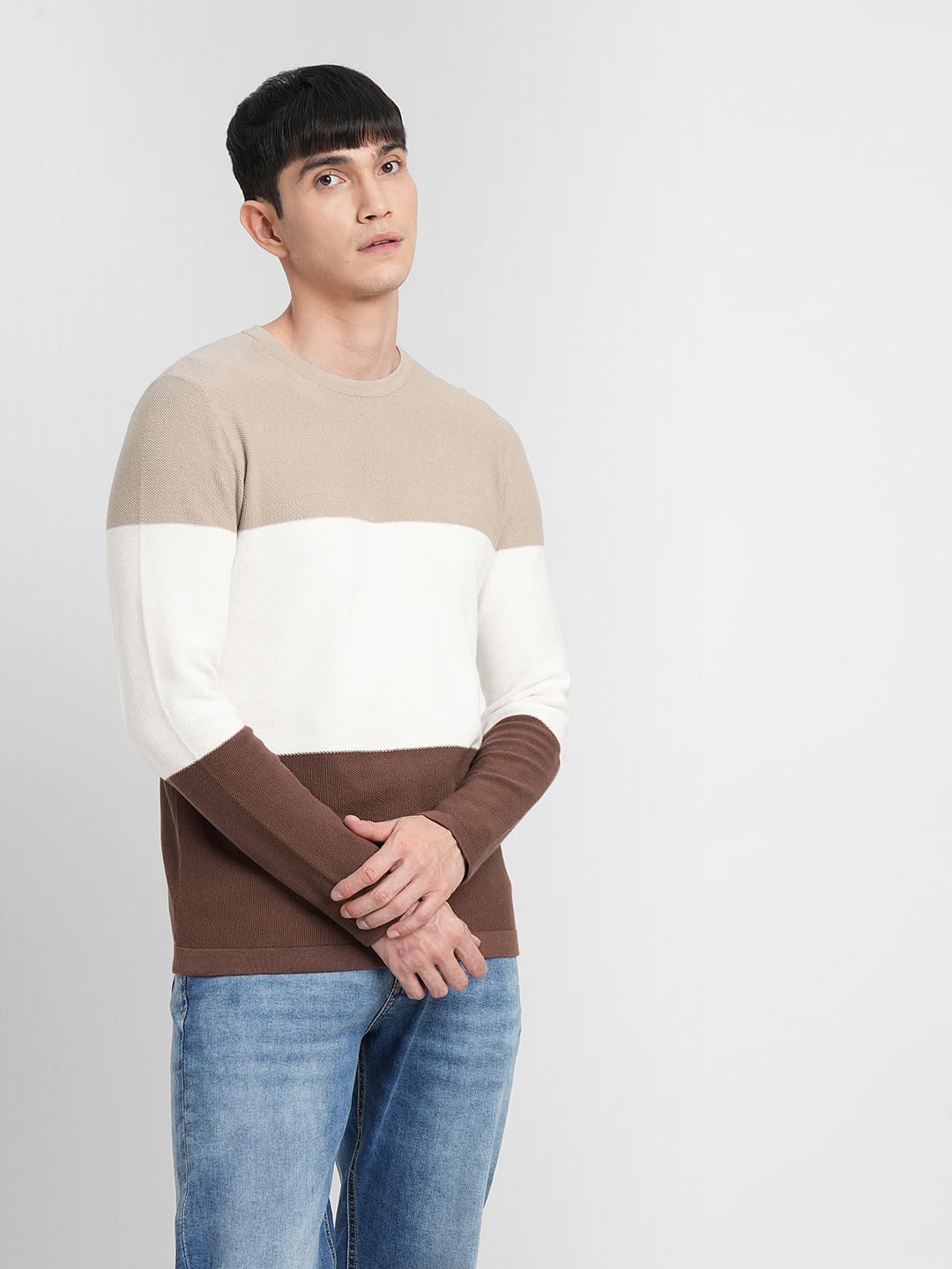 Brown Colourblocked Pullover