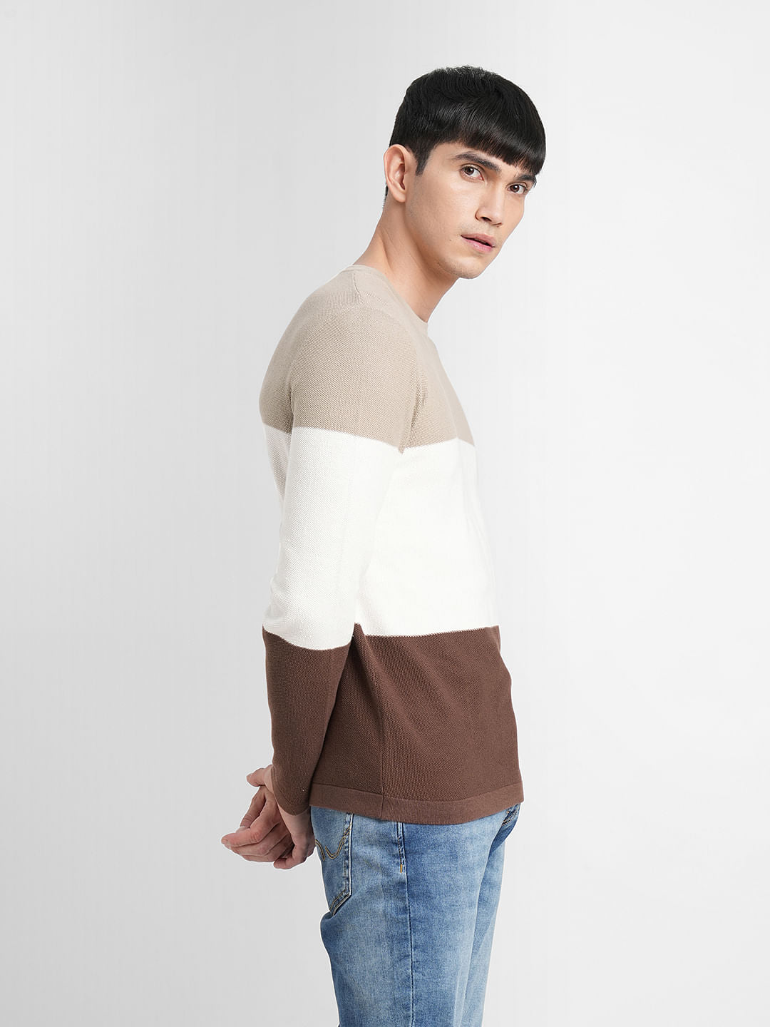 Brown Colourblocked Pullover