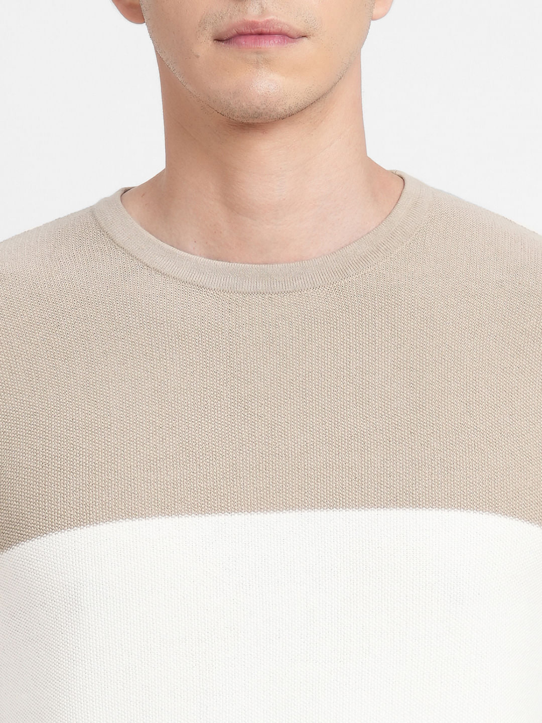Brown Colourblocked Pullover