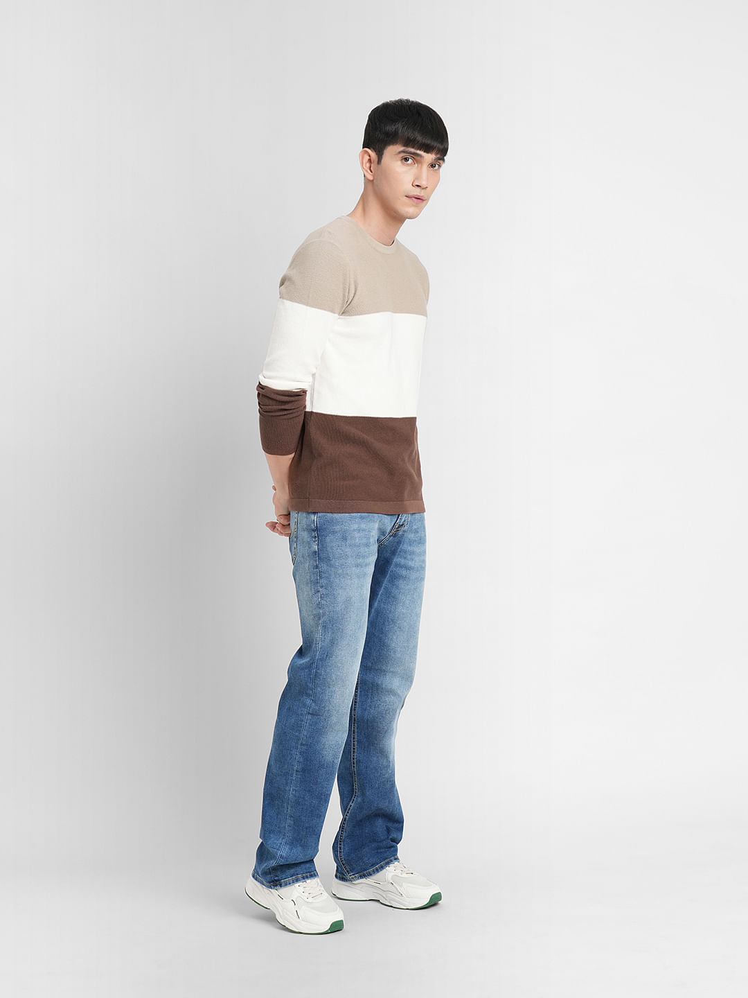 Brown Colourblocked Pullover