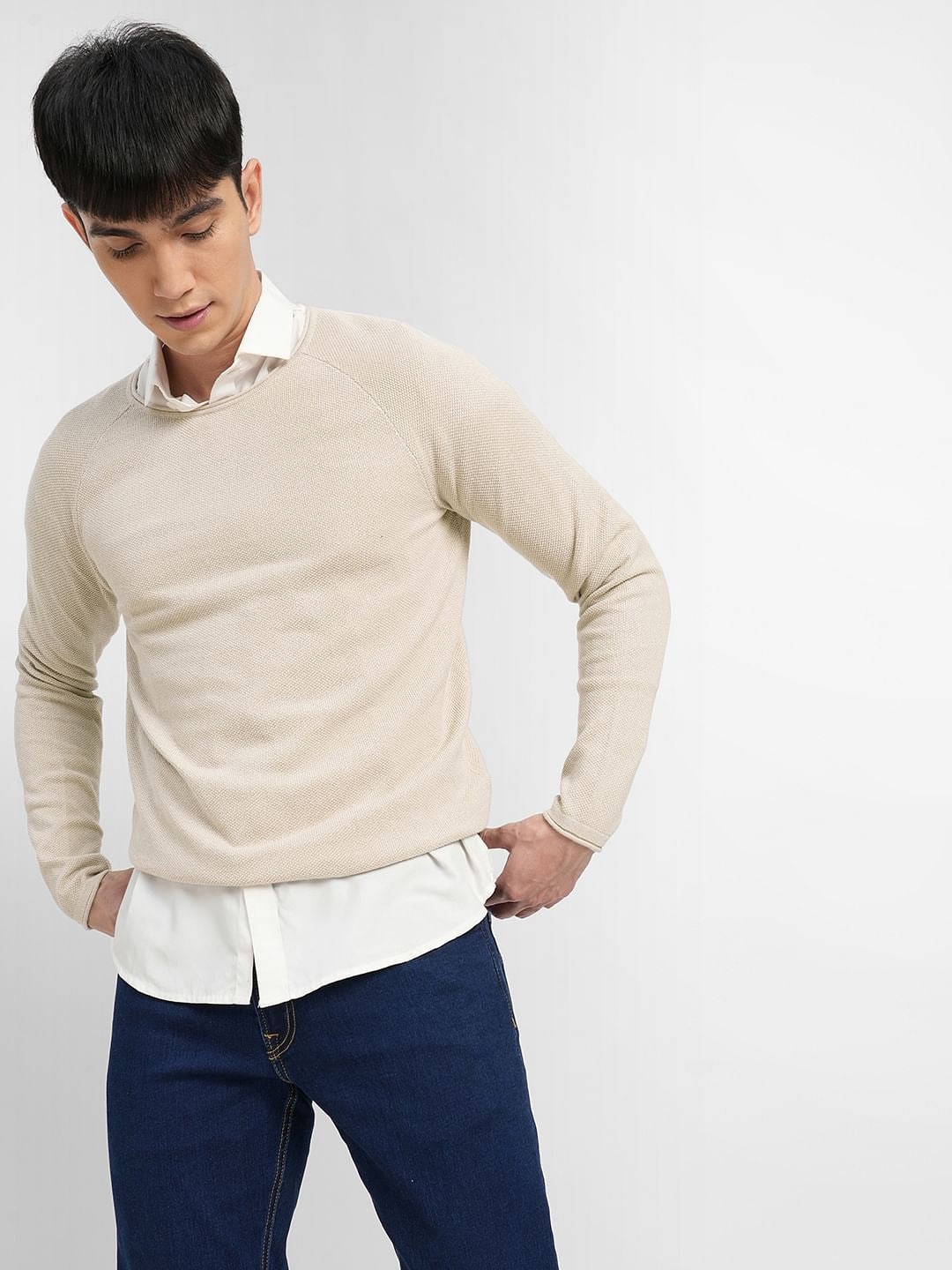 Beige Striped Pullover - S