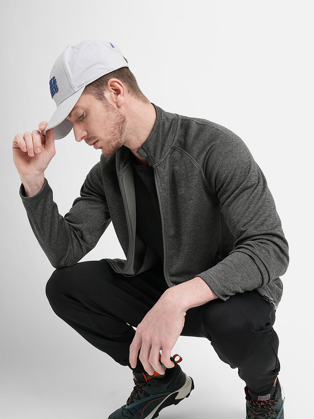 Grey Logo Print Zip-Up Jacket - S